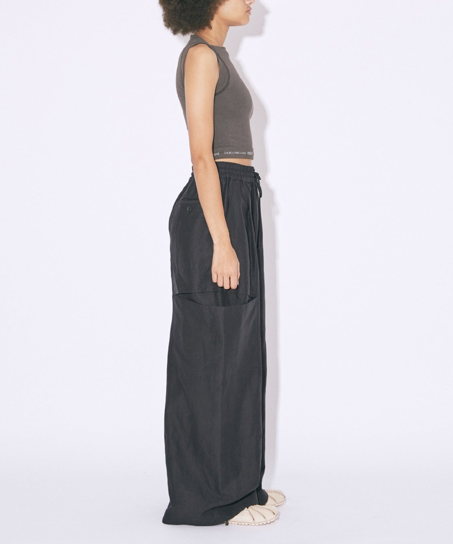 linen cotton satin bow silhouette pants
