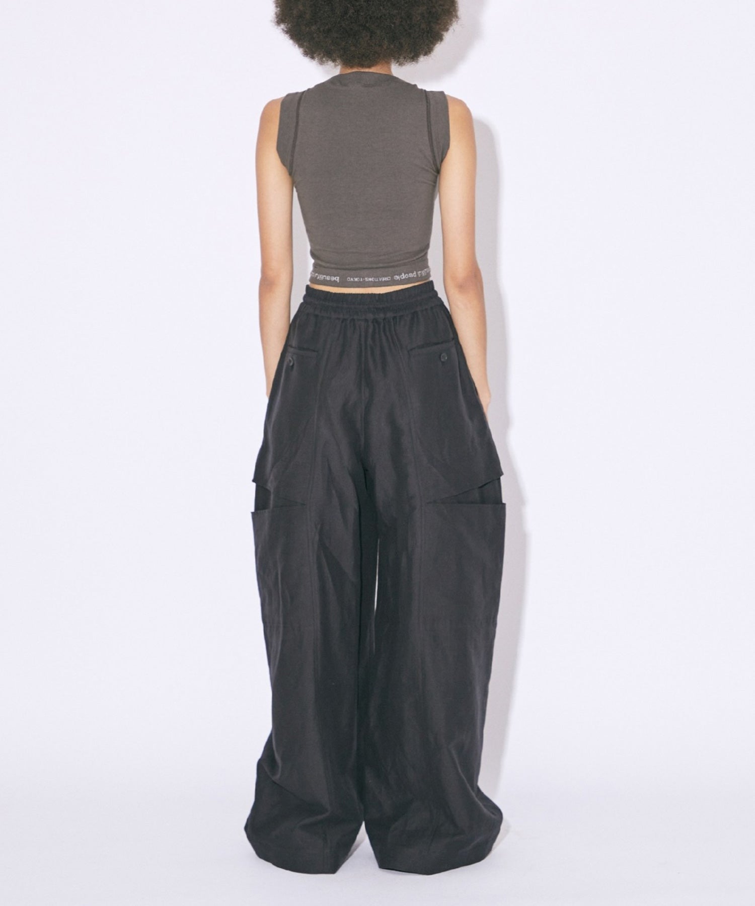 linen cotton satin bow silhouette pants