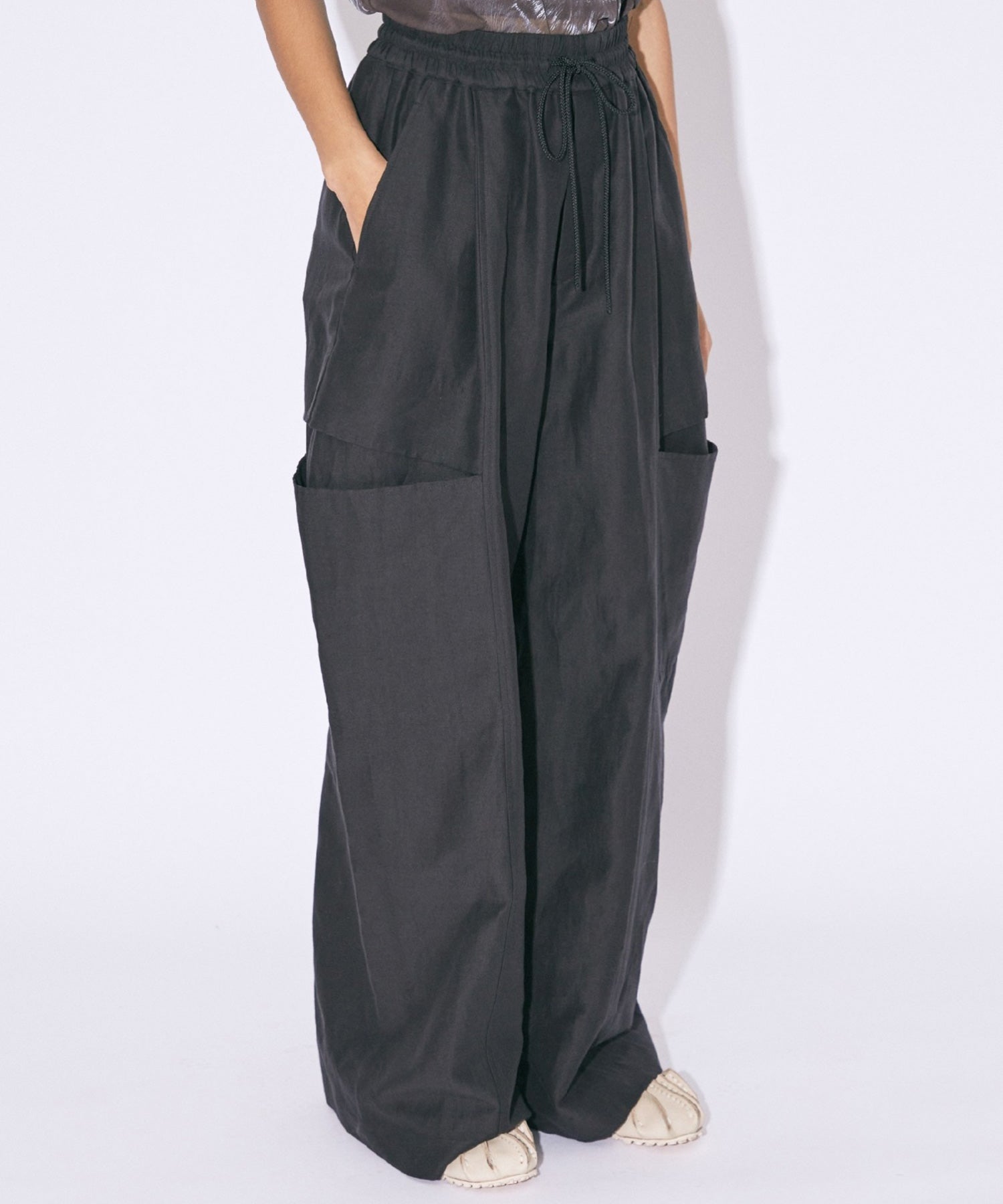 linen cotton satin bow silhouette pants