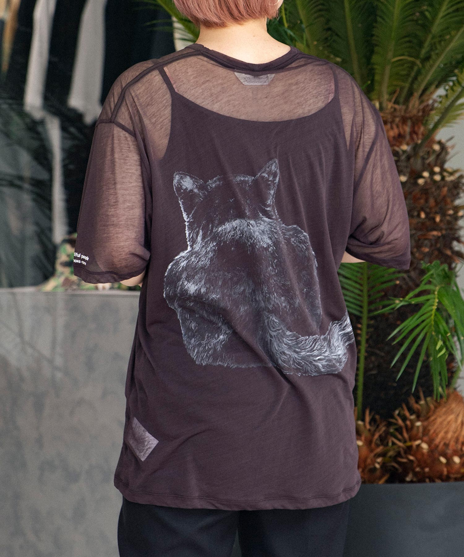 sheer jersey huge cat print T-shirt
