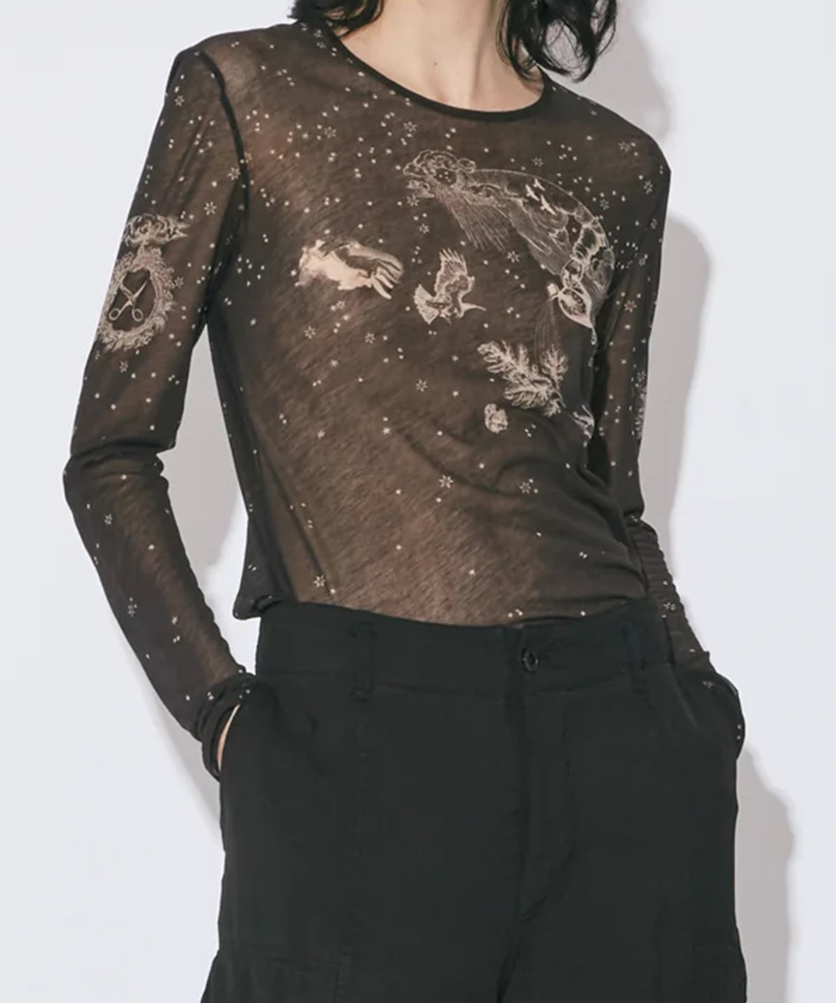 sheer R.P.S print jersey crew neck top