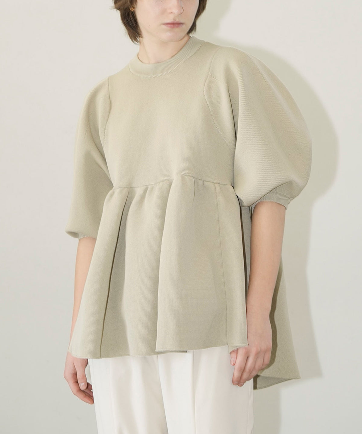 BALLOON SLEEVE GATHER KNIT TOPS