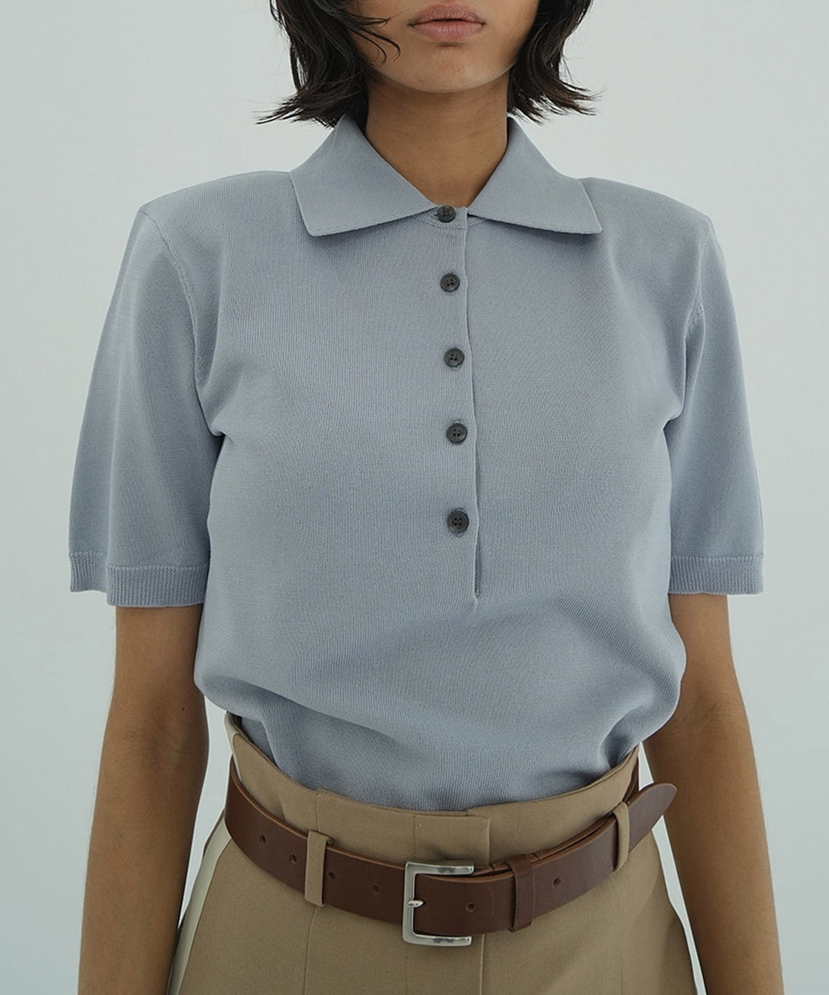 SHOULDER PADS POLO KNIT TOPS