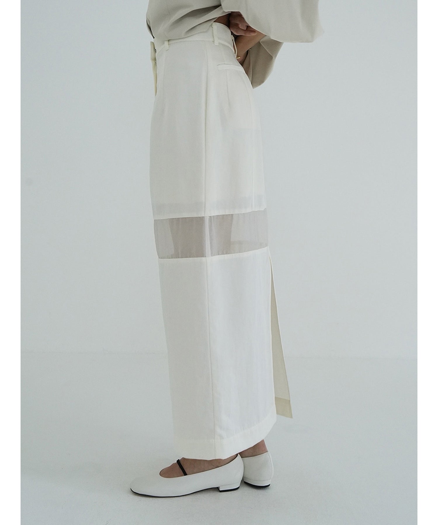 SHEER SWITCHING STRAIGHT SKIRT