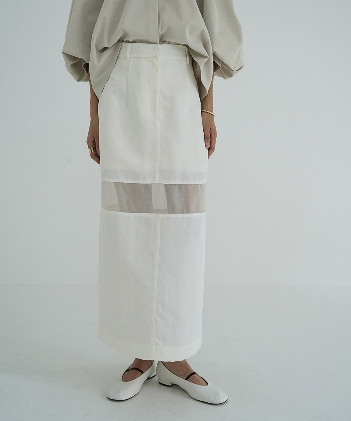 SHEER SWITCHING STRAIGHT SKIRT