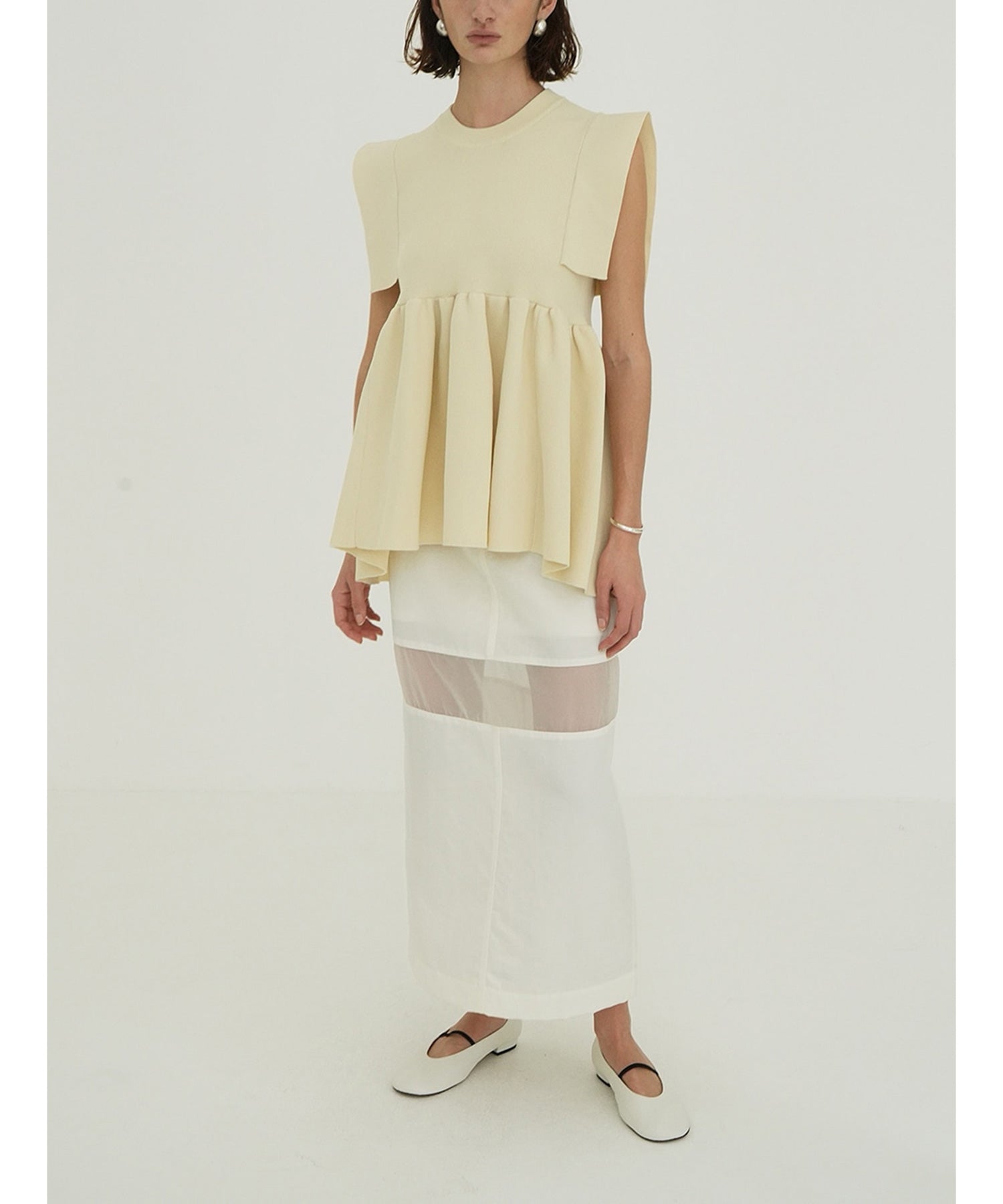 SHEER SWITCHING STRAIGHT SKIRT