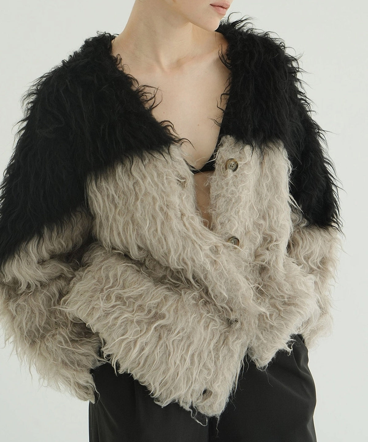 BI COLOR SHAGGY KNIT CARDIGAN