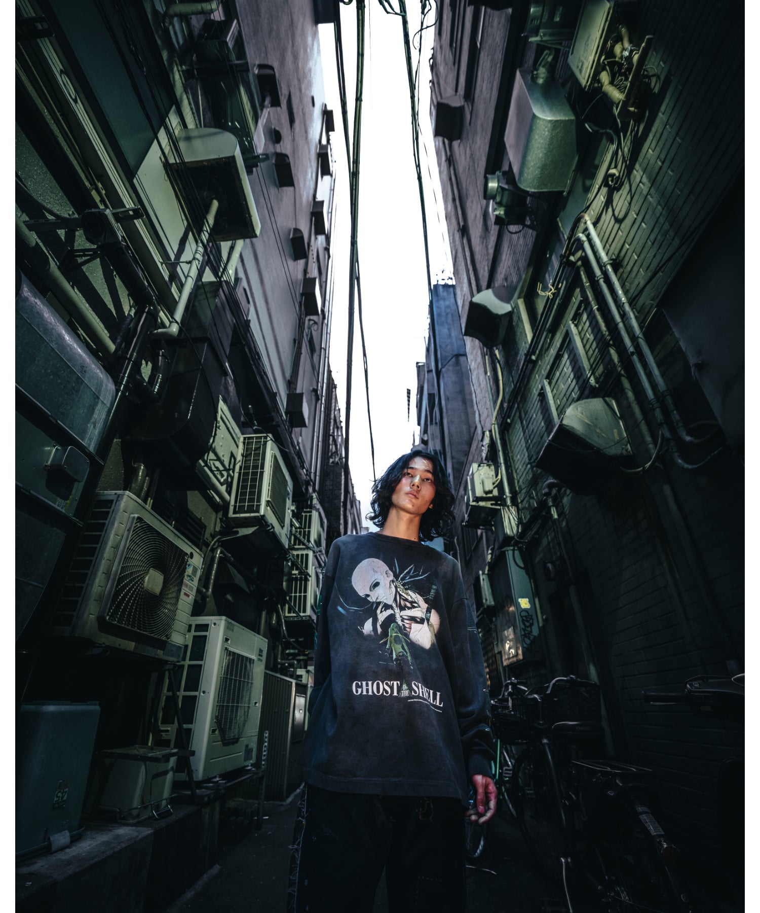 SAINT Mxxxxxx公式による攻殻機動隊コラボ長袖TEEシャツのLOOK・正面