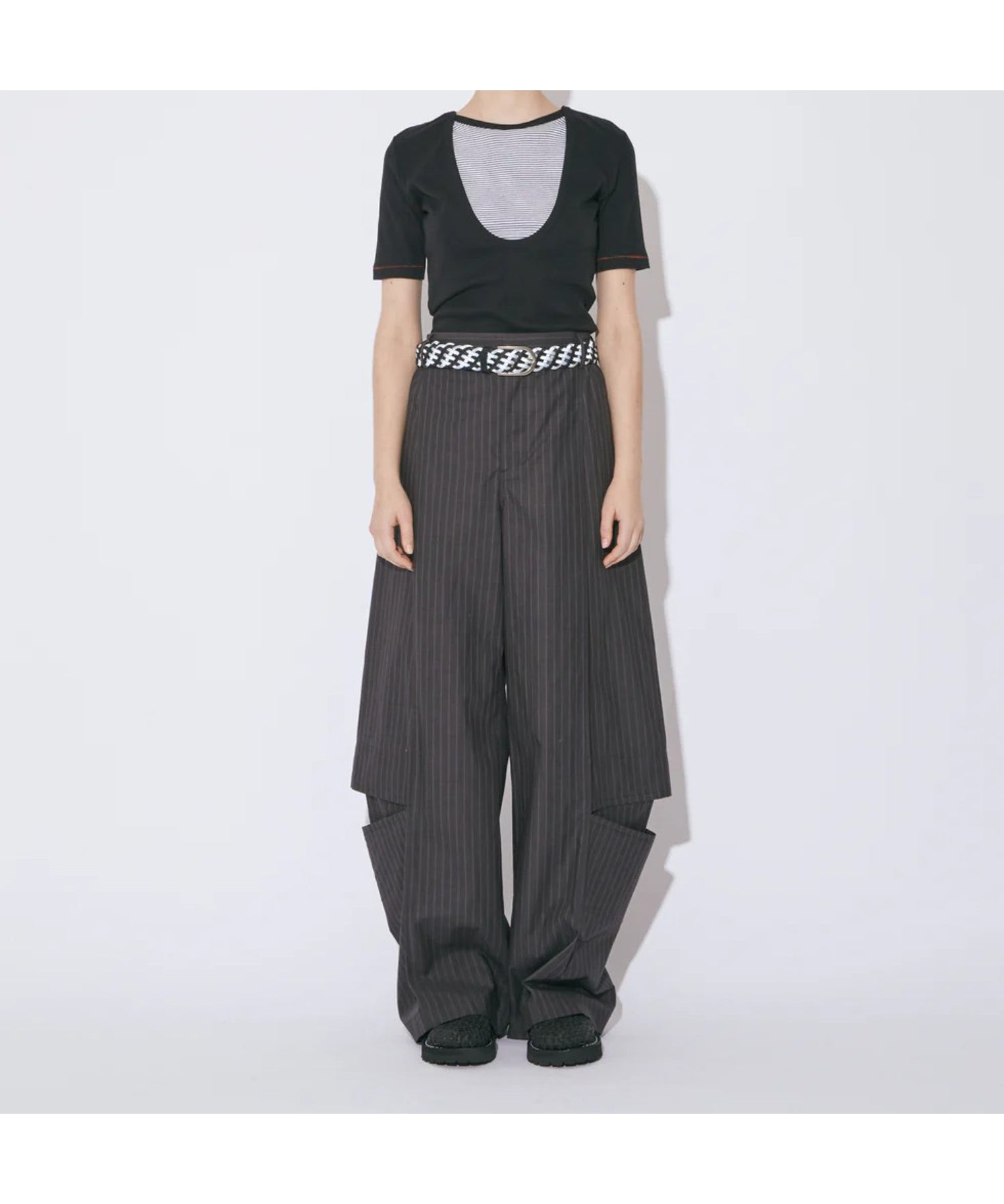 cotton suiting trompe loeil pants