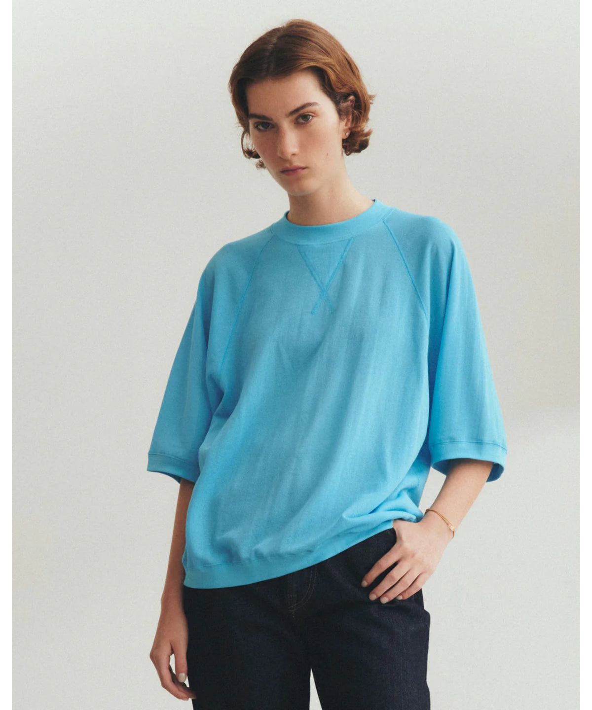SHEER HALF SLEEVE SWEATSHIRT