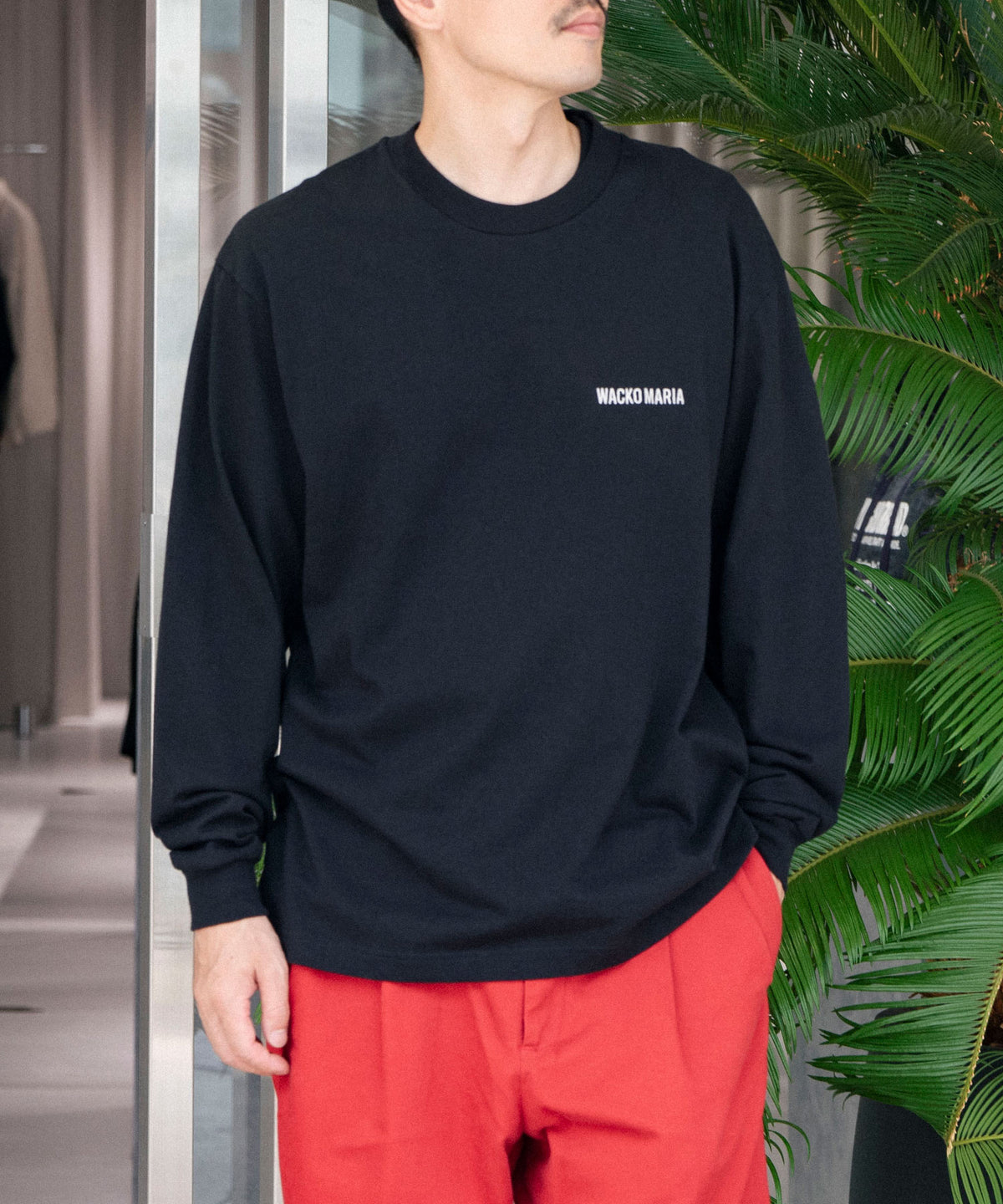 WASHED HEAVY WEIGHT CREW NECK LONG SLEEVE T‐SHIRT