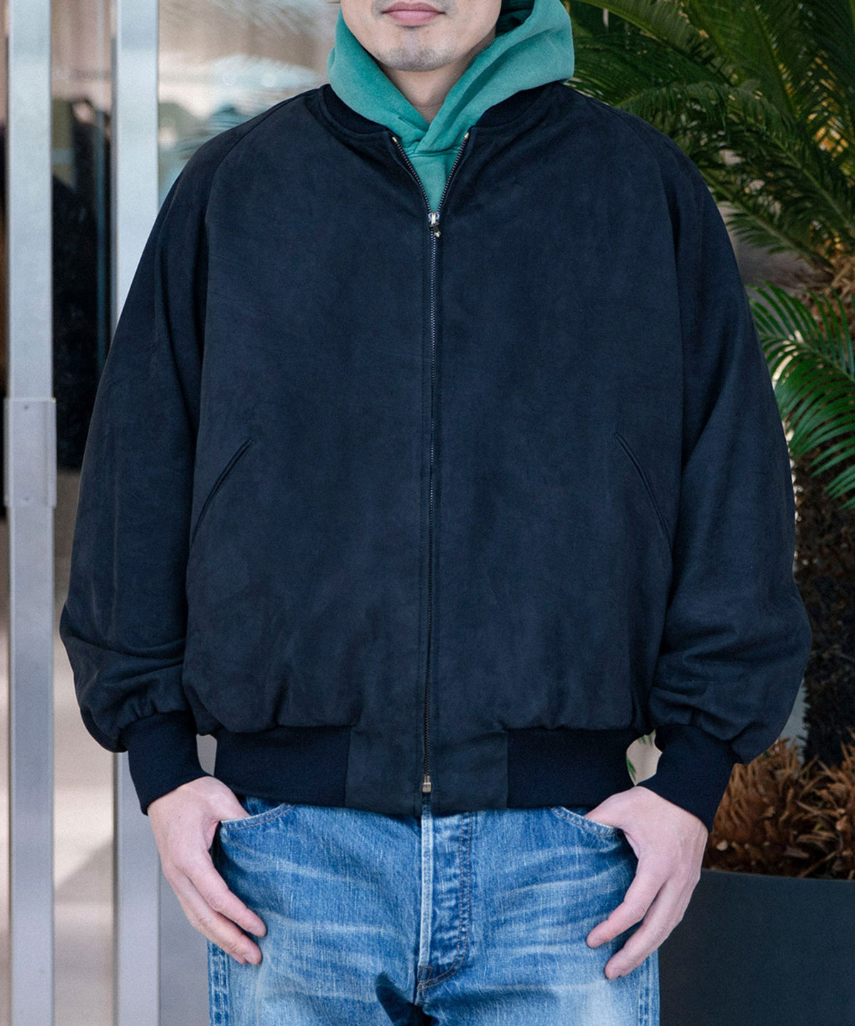 Nubuck Leather Rib Blouson