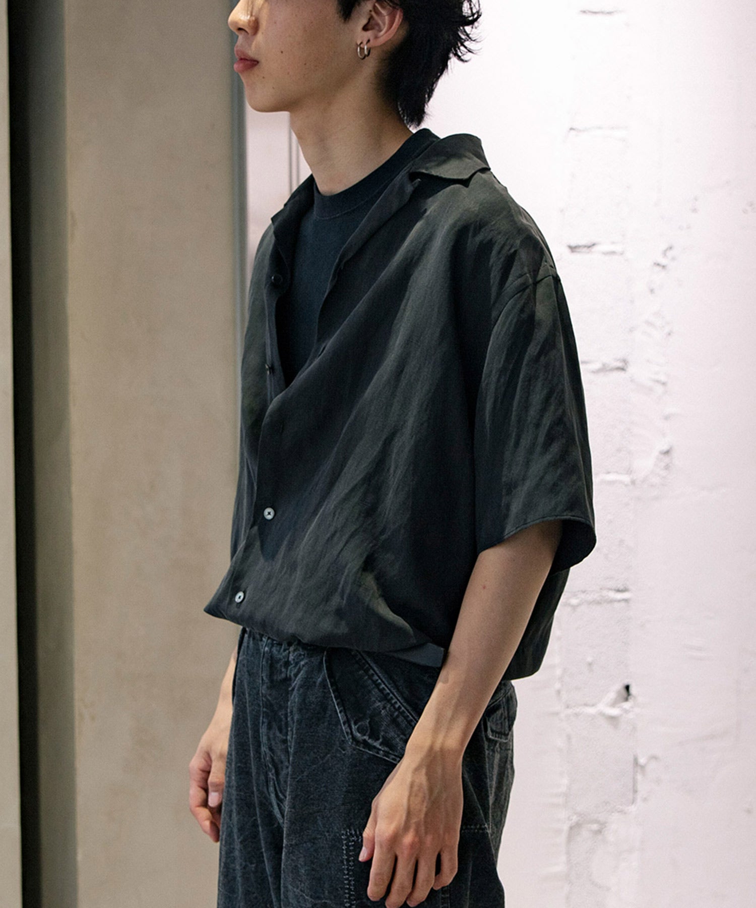 Silk Linen Open Collar S/S Shirt