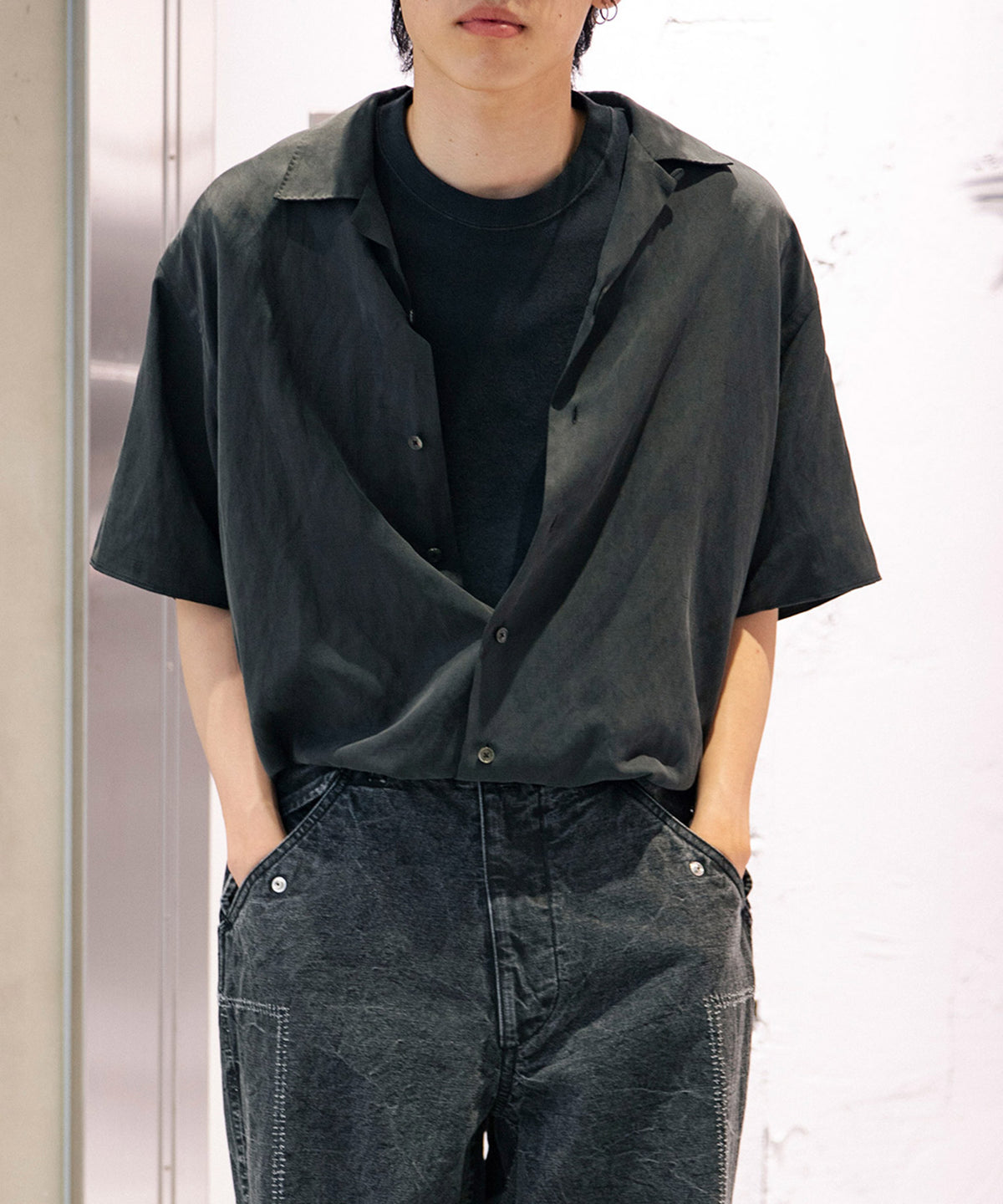 Silk Linen Open Collar S/S Shirt