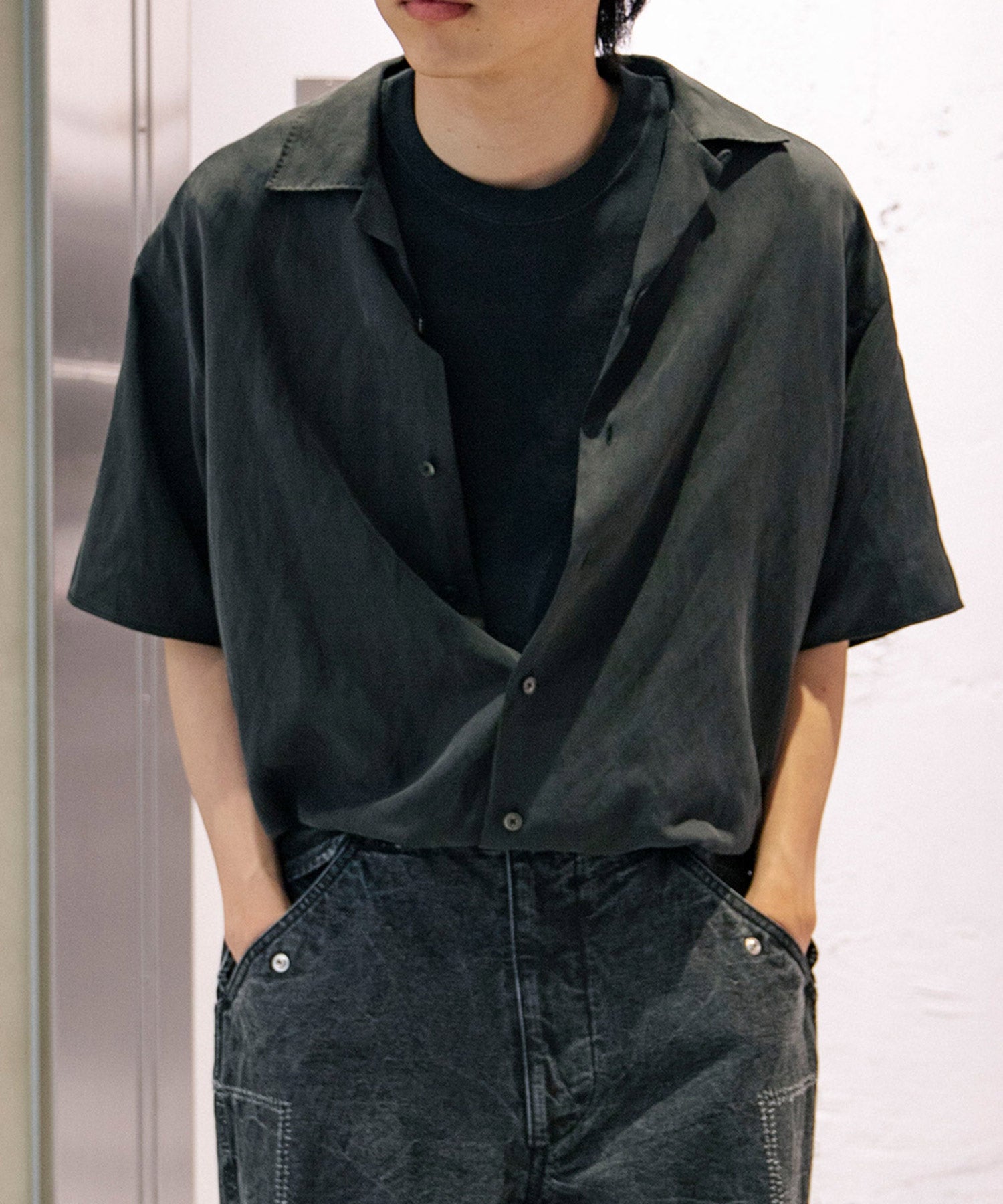 Silk Linen Open Collar S/S Shirt