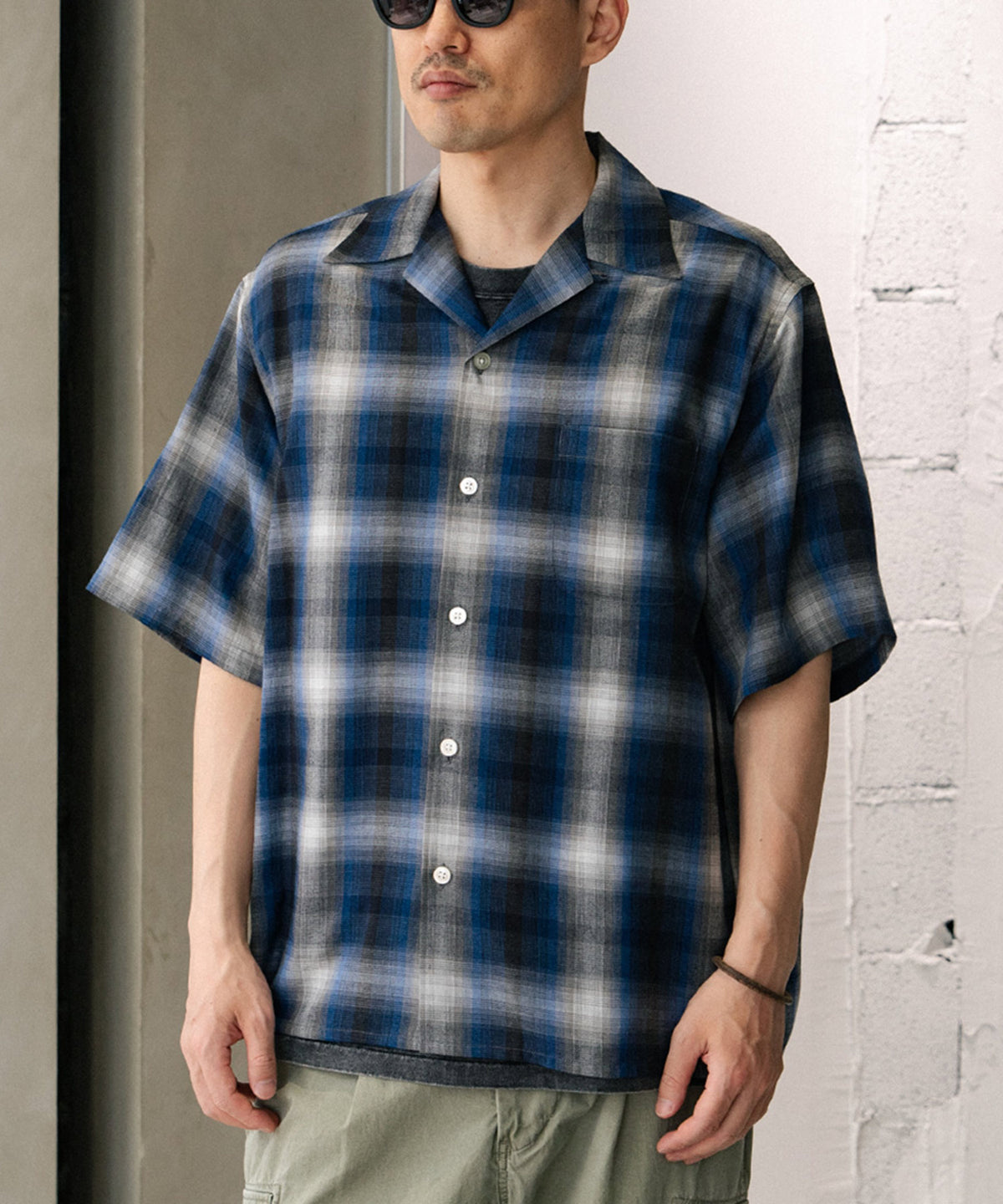 OMBRE CHECK OPEN COLLAR SHIRT S/S