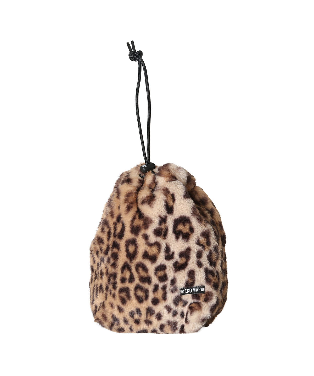 LEOPARD FAUX FUR DRAWSTRING POUCH