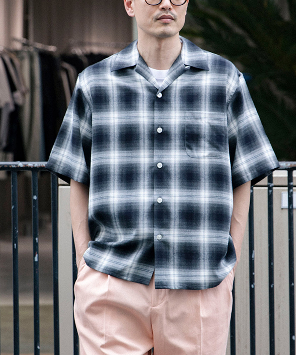 OMBRE CHECK OPEN COLLAR SHIRT