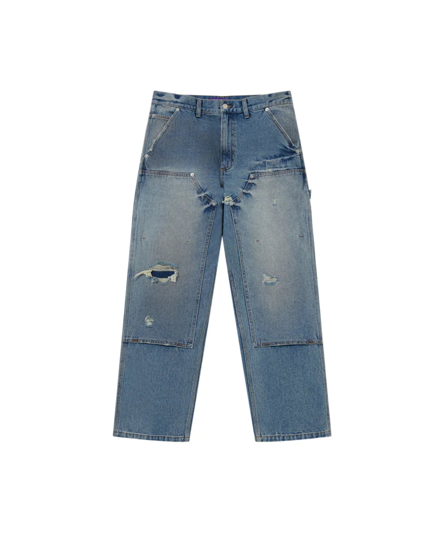 DOUBLE KNEE DAMAGED PAINTER PANTS - Black Eye Patch (ブラックアイ