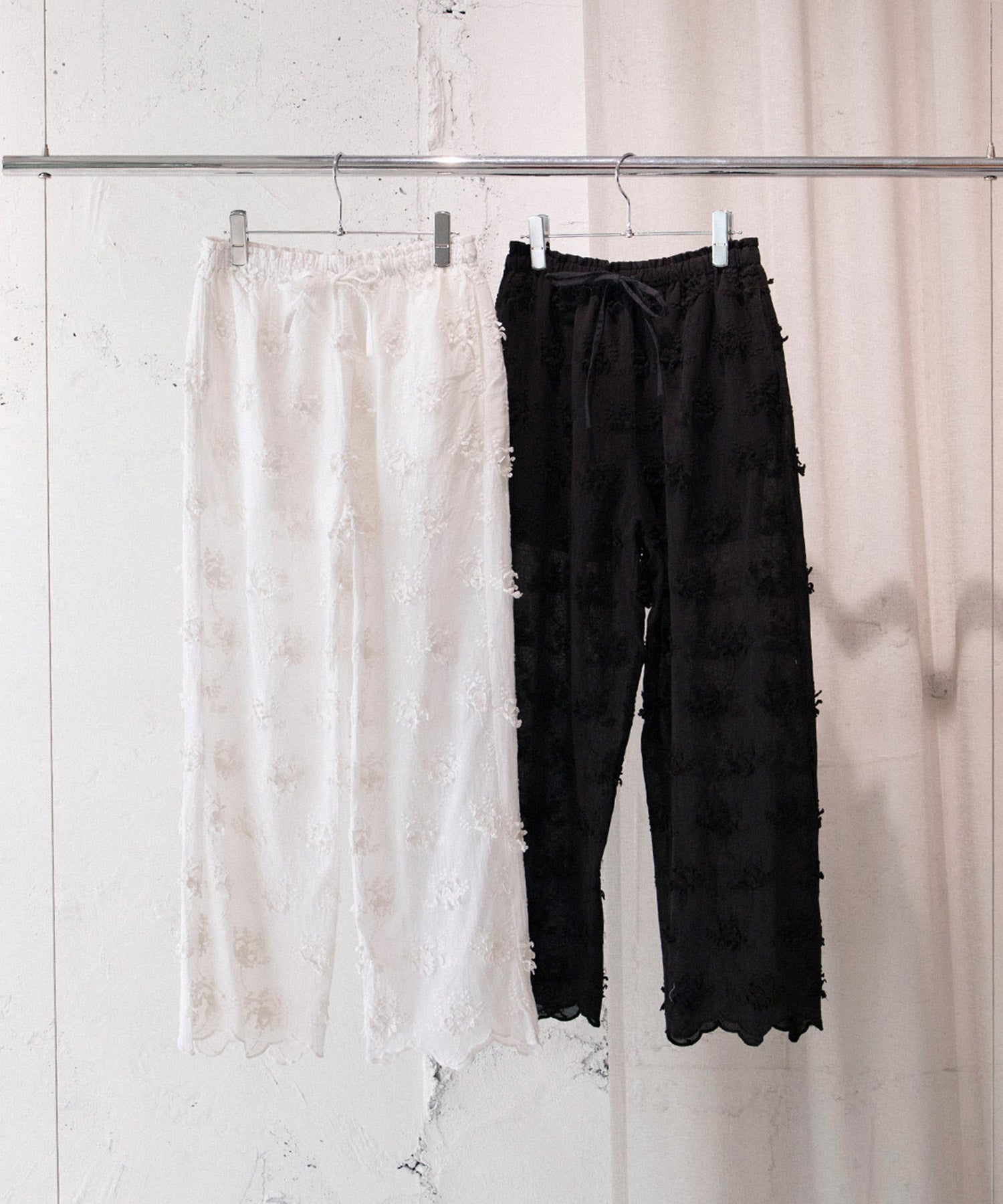 sheer cotton 3D embroidery easy pants - crinkle crinkle