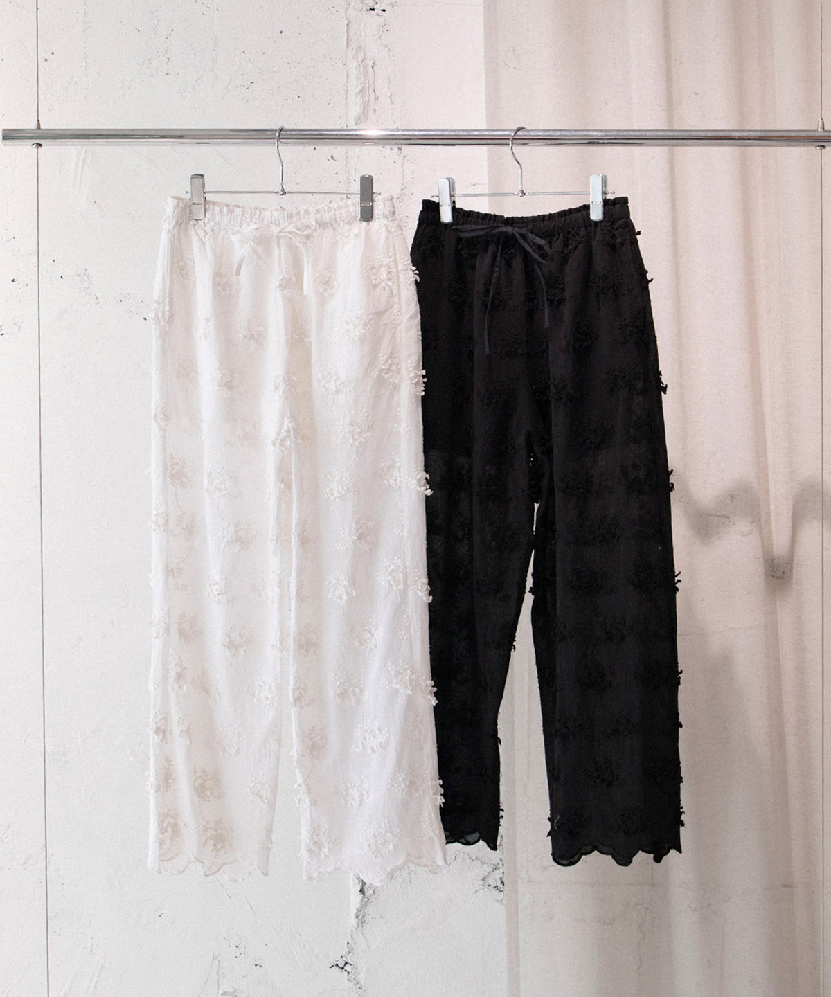 sheer cotton 3D embroidery easy pants