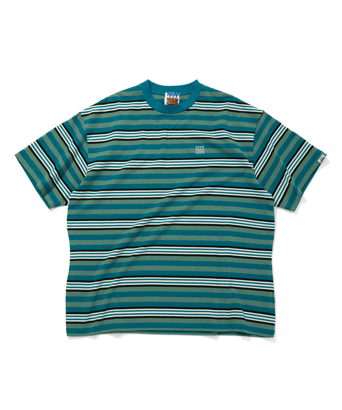 EMBROIDERED LOGO MULTI BORDER T-SHIRT