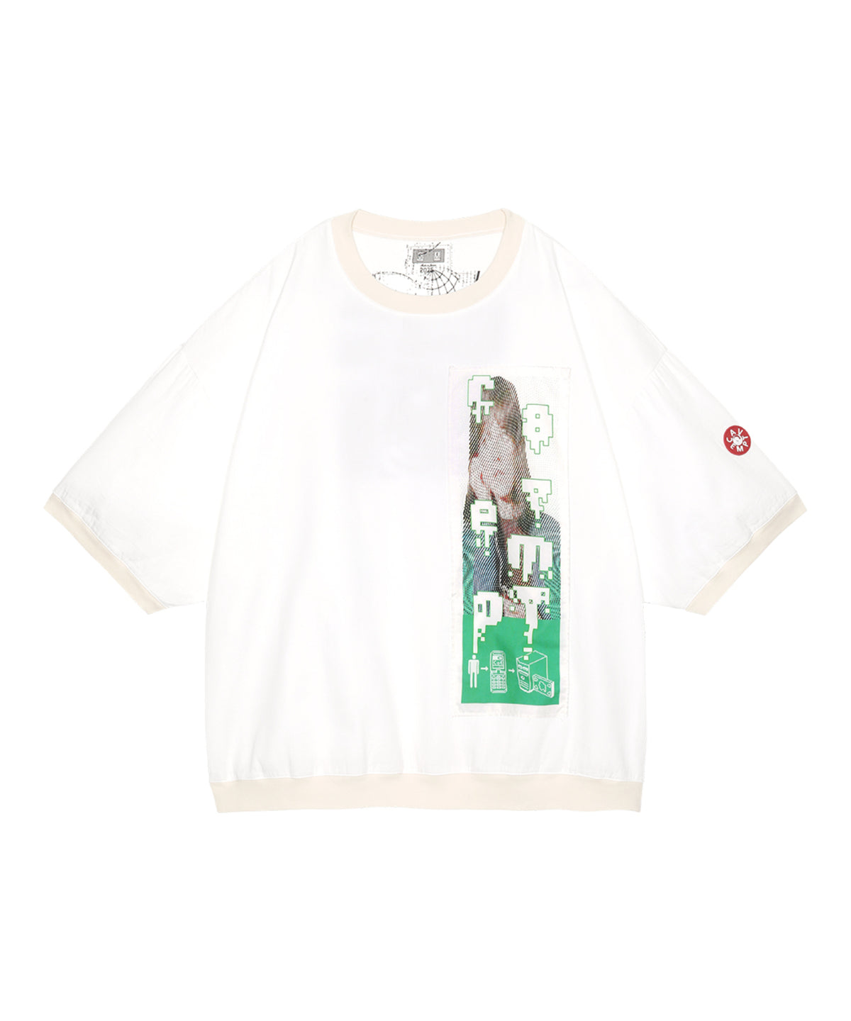 PATCHED GAUZE SHORT SLEEVE CREW NECK