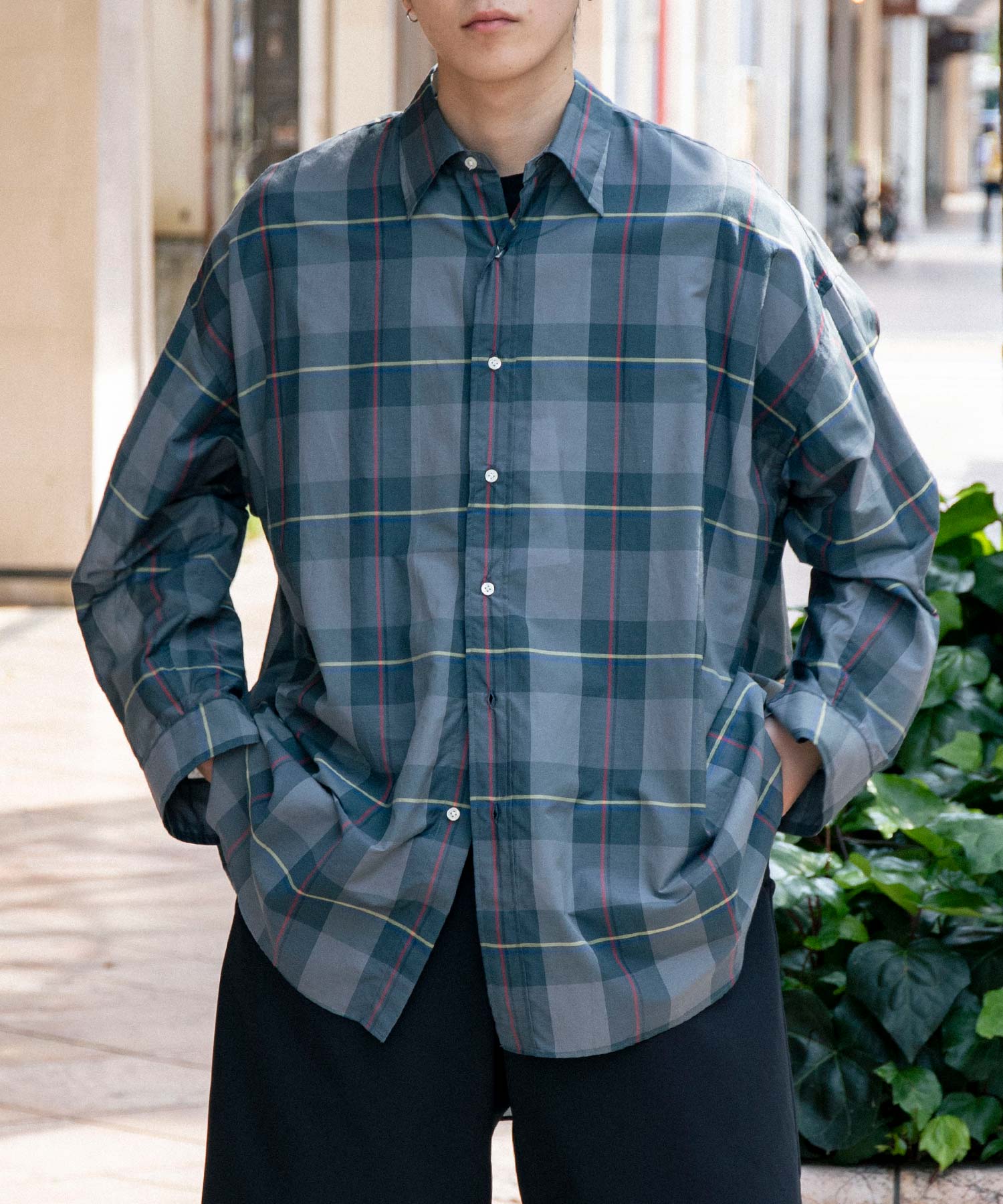 Sheer Check Oversized Regular Collar Shirt