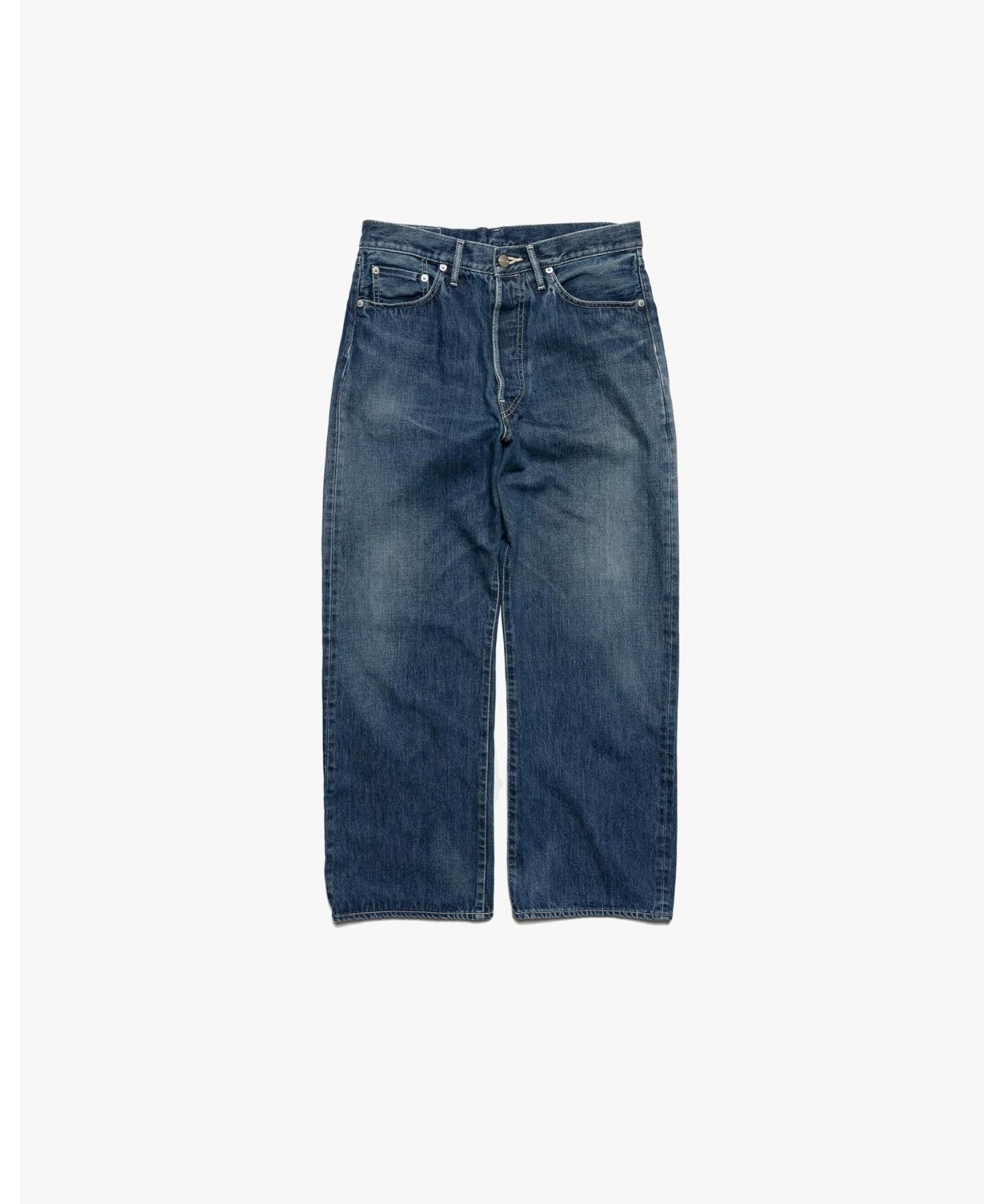 Selvage Denim Five Pocket Wide Straight Pants -DARK FADE-