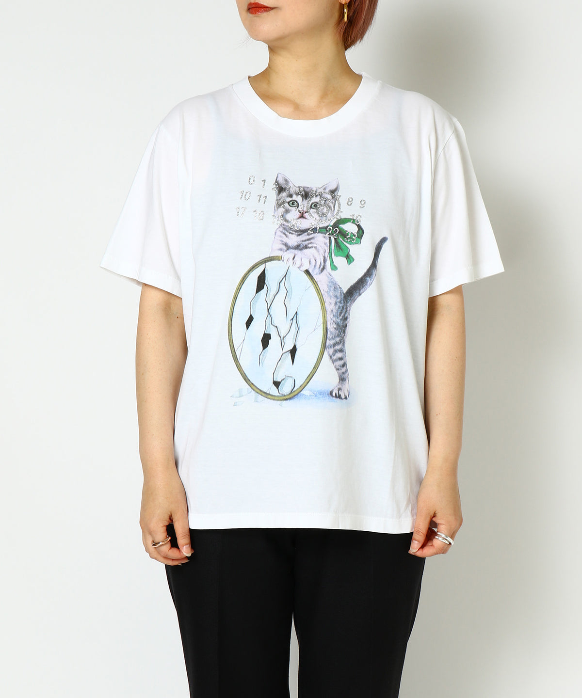 キャット&グリッター プリントTシャツ