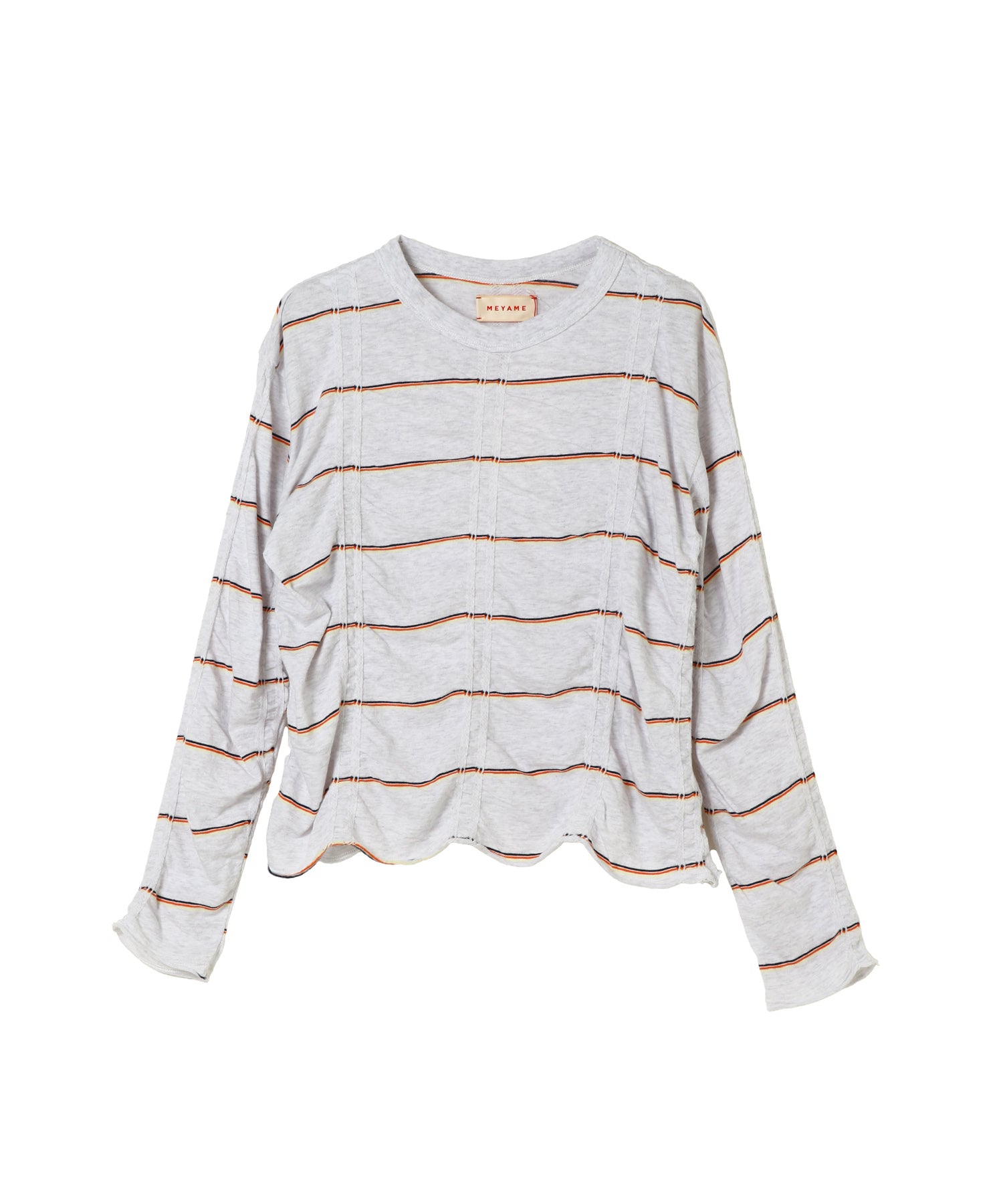 Tucked Jacquard Border Pullover - MEYAME (メヤメ) - tops (トップス