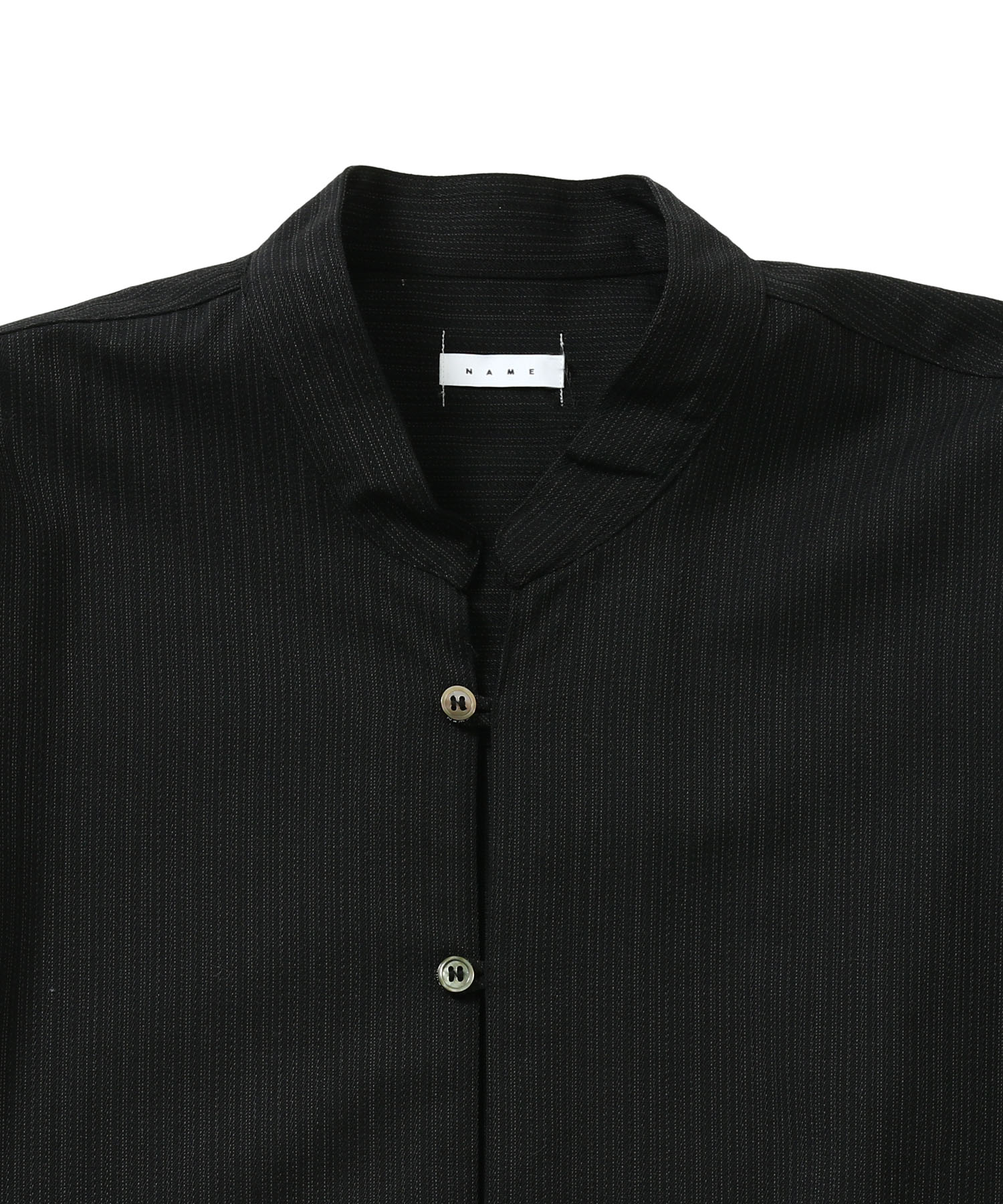 WOOL STRIPE PULLOVER STAND COLLAR SHIRT