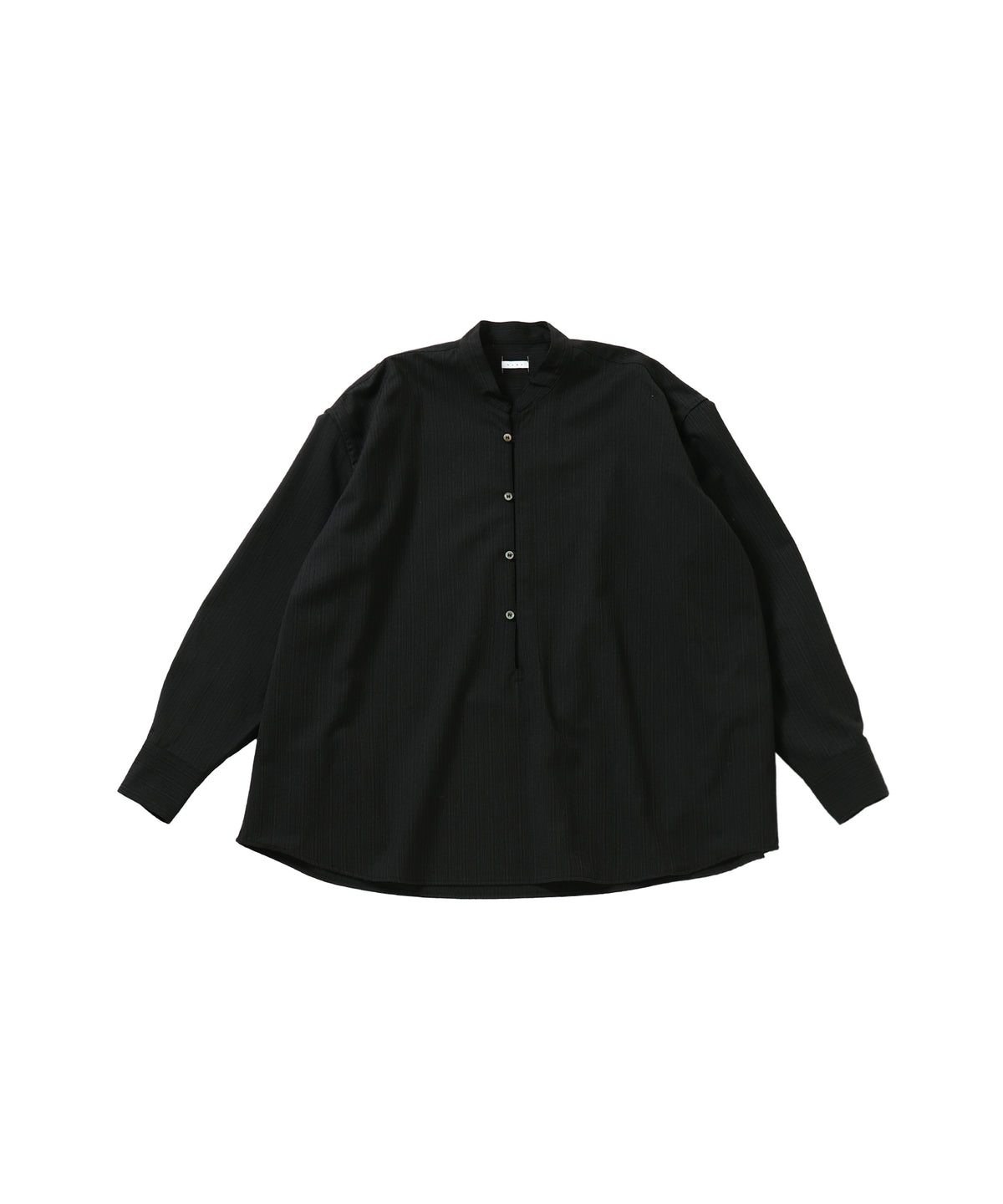 WOOL STRIPE PULLOVER STAND COLLAR SHIRT