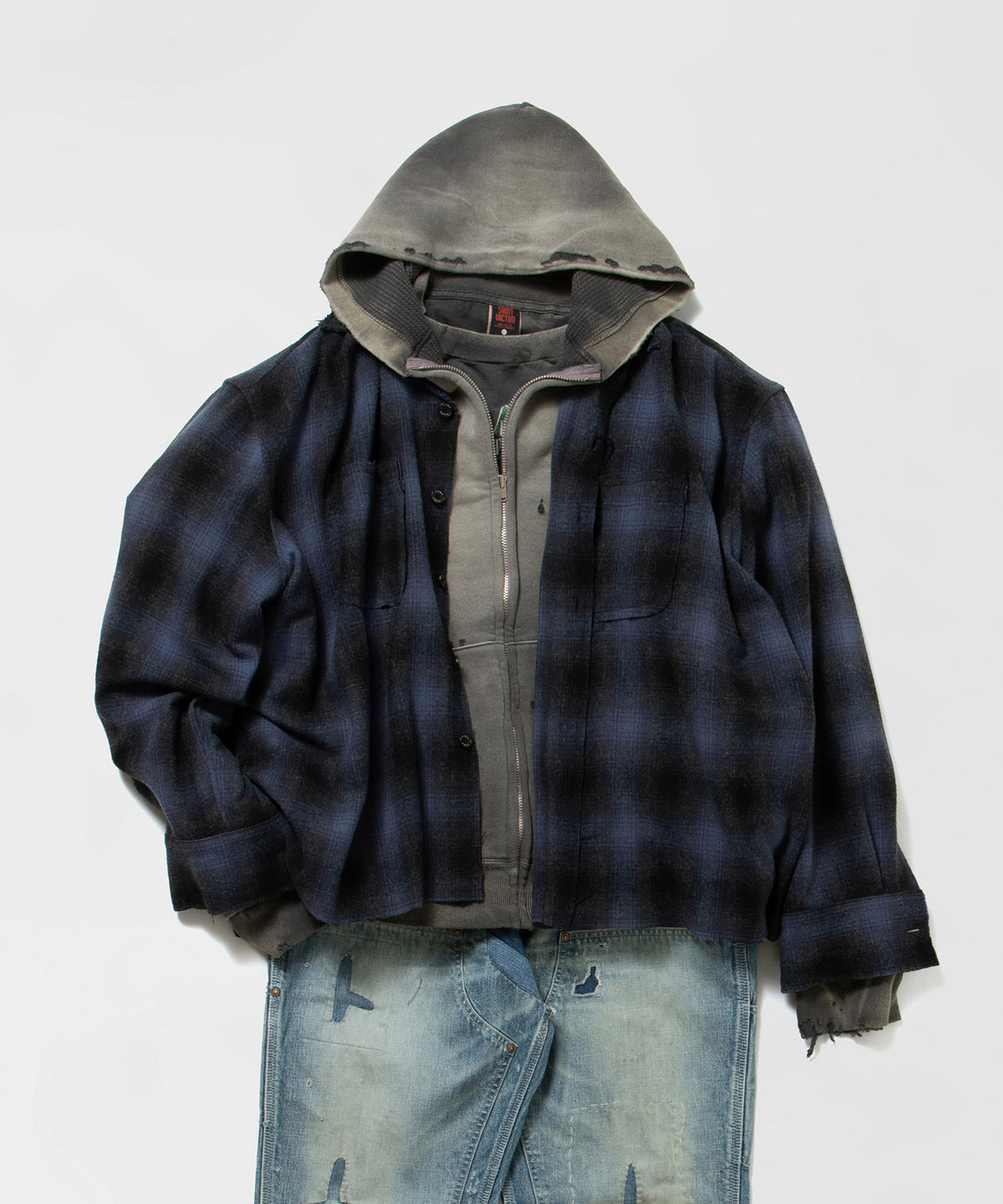 WOOL OMBRE CUT-OFF SHORT SHIRT