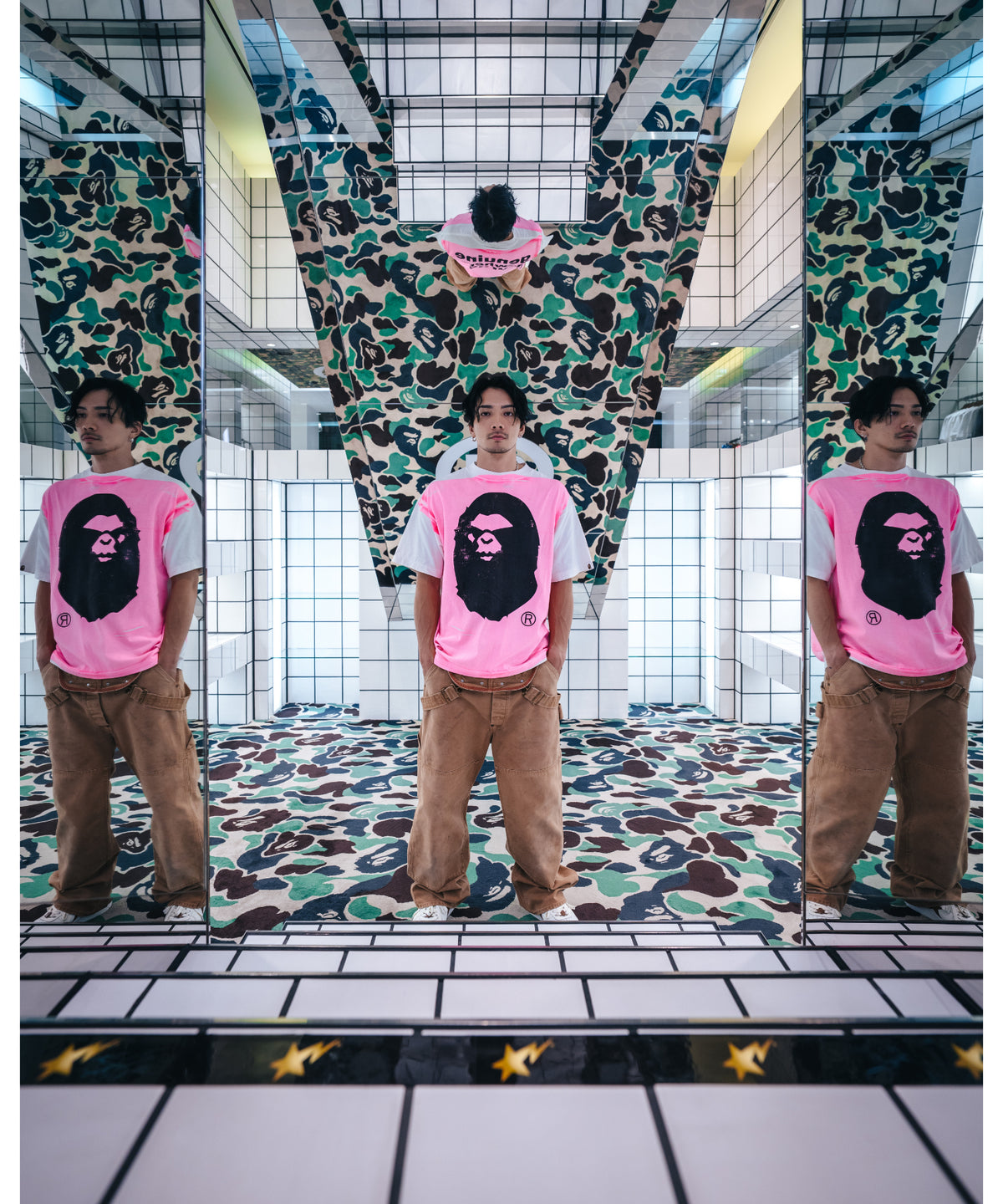 BAPE_SS TEE / HANDPRINT / WHT+PNK