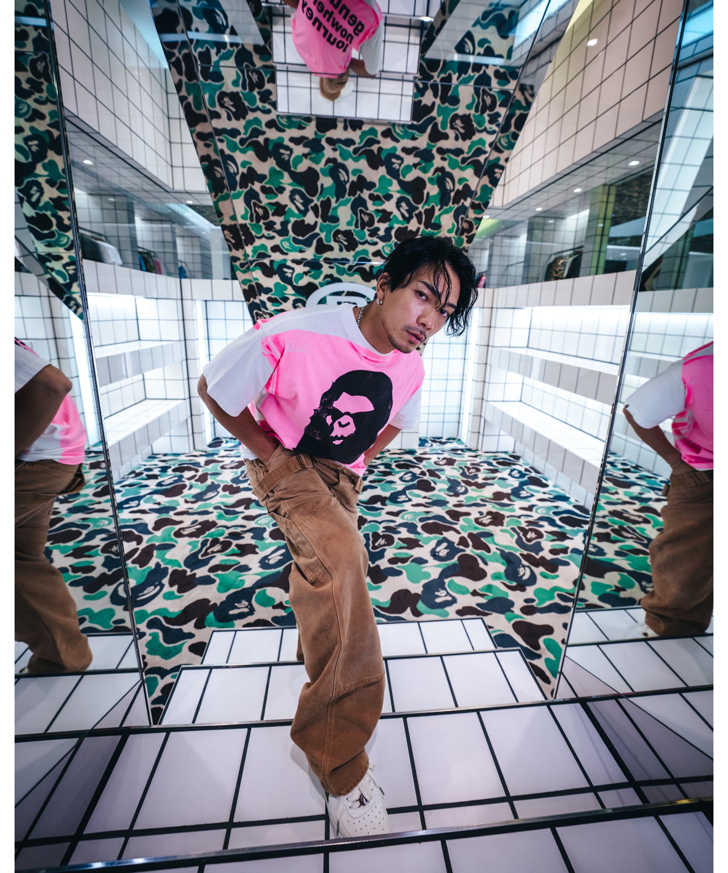 BAPE_SS TEE / HANDPRINT / WHT+PNK