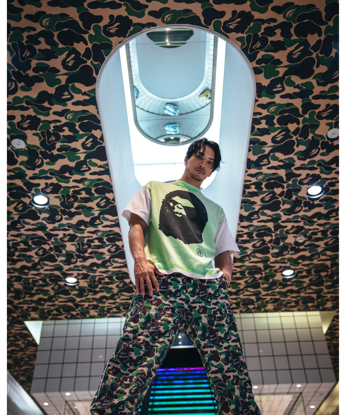 BAPE_SS TEE / HANDPRINT / WHT+GRN