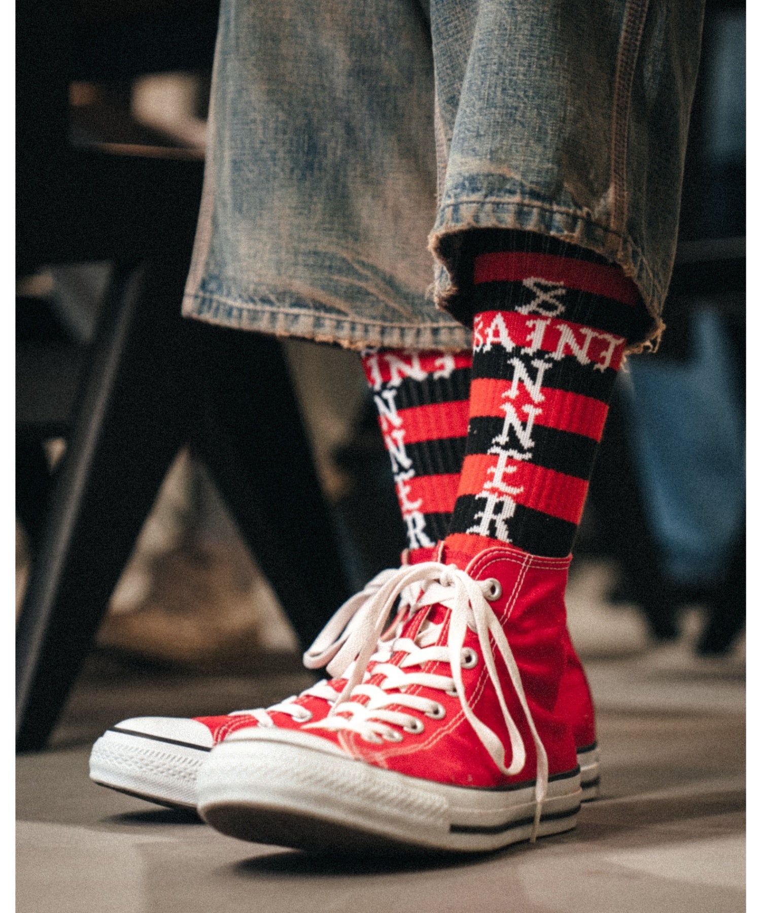 SOCKS/BORDER/BLACK+RED - SAINT MXXXXXX (セントマイケル