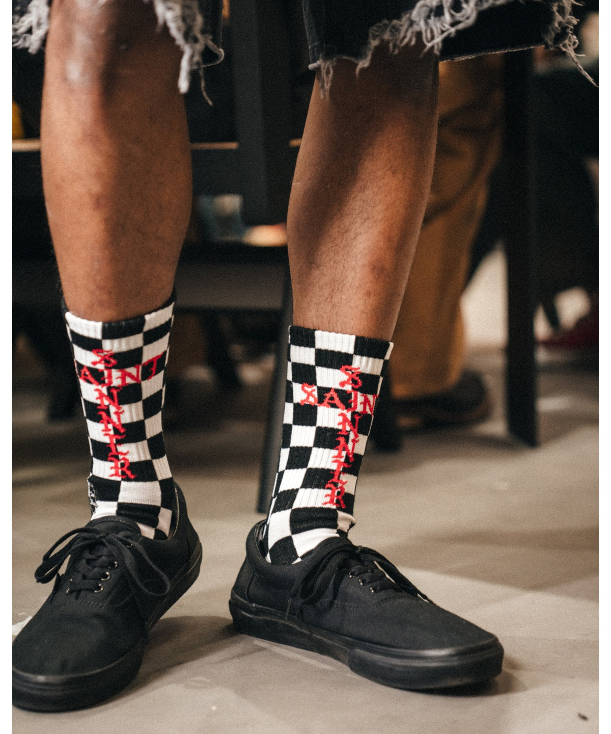 SOCKS/CHECK/BLACK+WHITE
