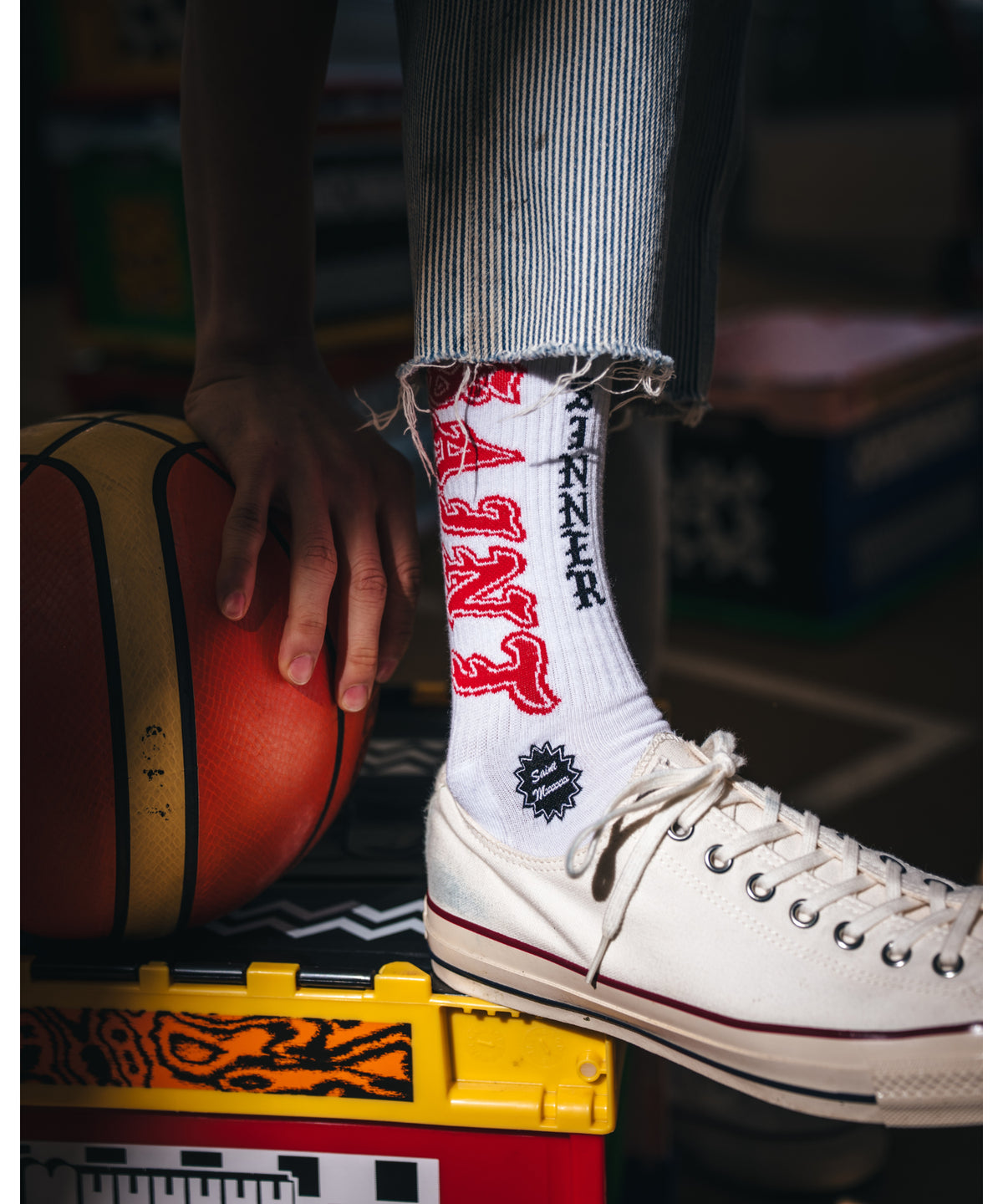 SOCKS/SAINT/WHITE+RED