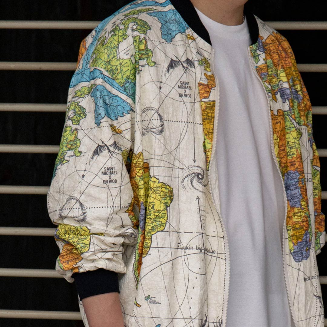 BJ_PARER JKT/WORLD MAP/WHITE