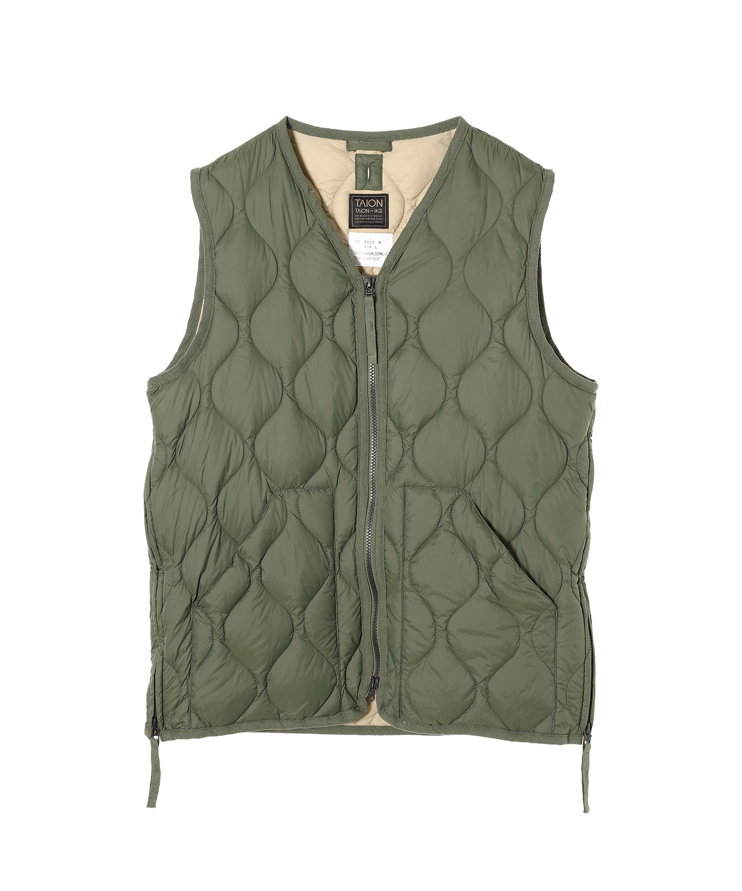 Military V Neck W-Zip Down Vest - TAION (タイオン) - outer