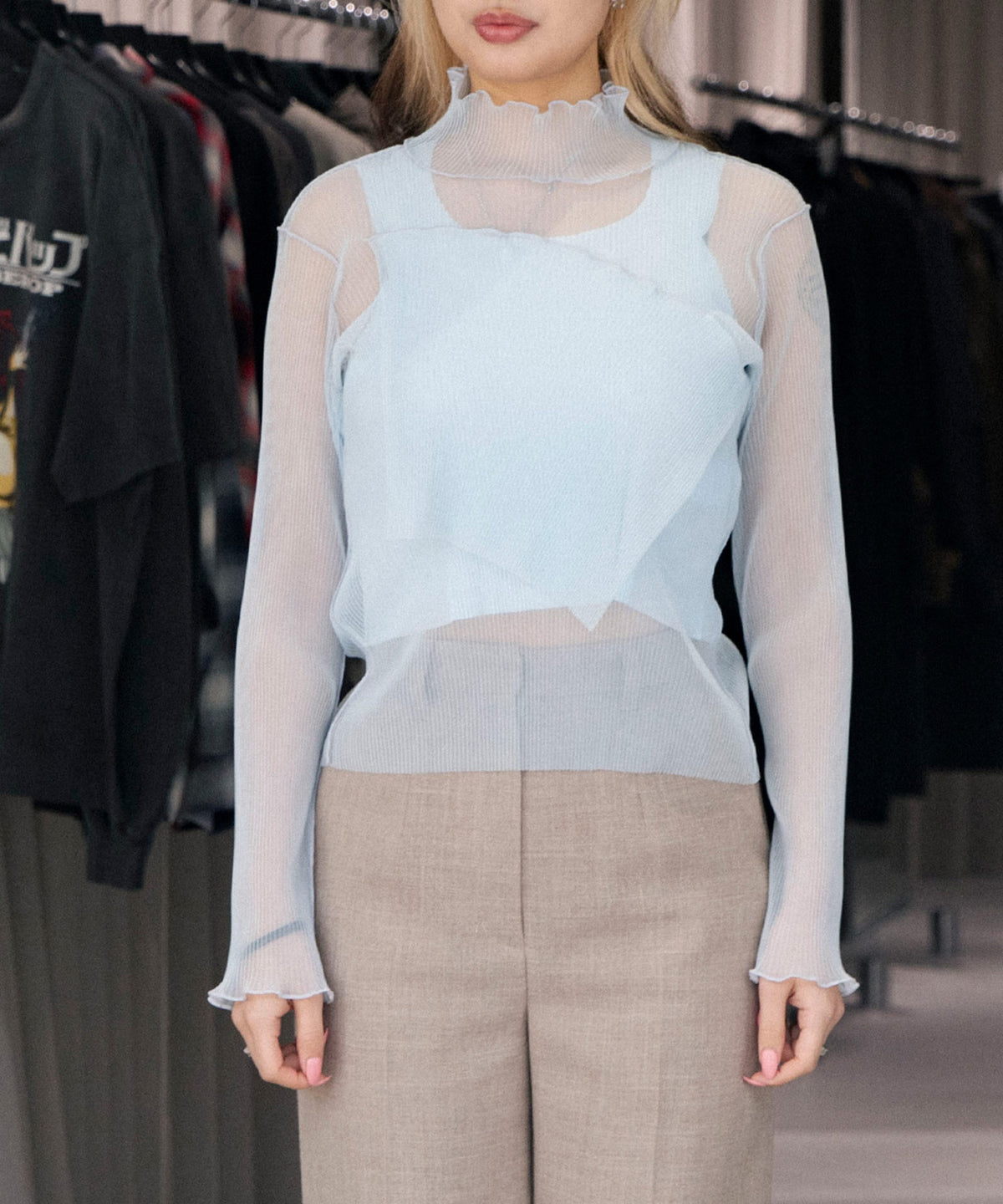 SHEER LAYERED LONG SLEEVE TOP