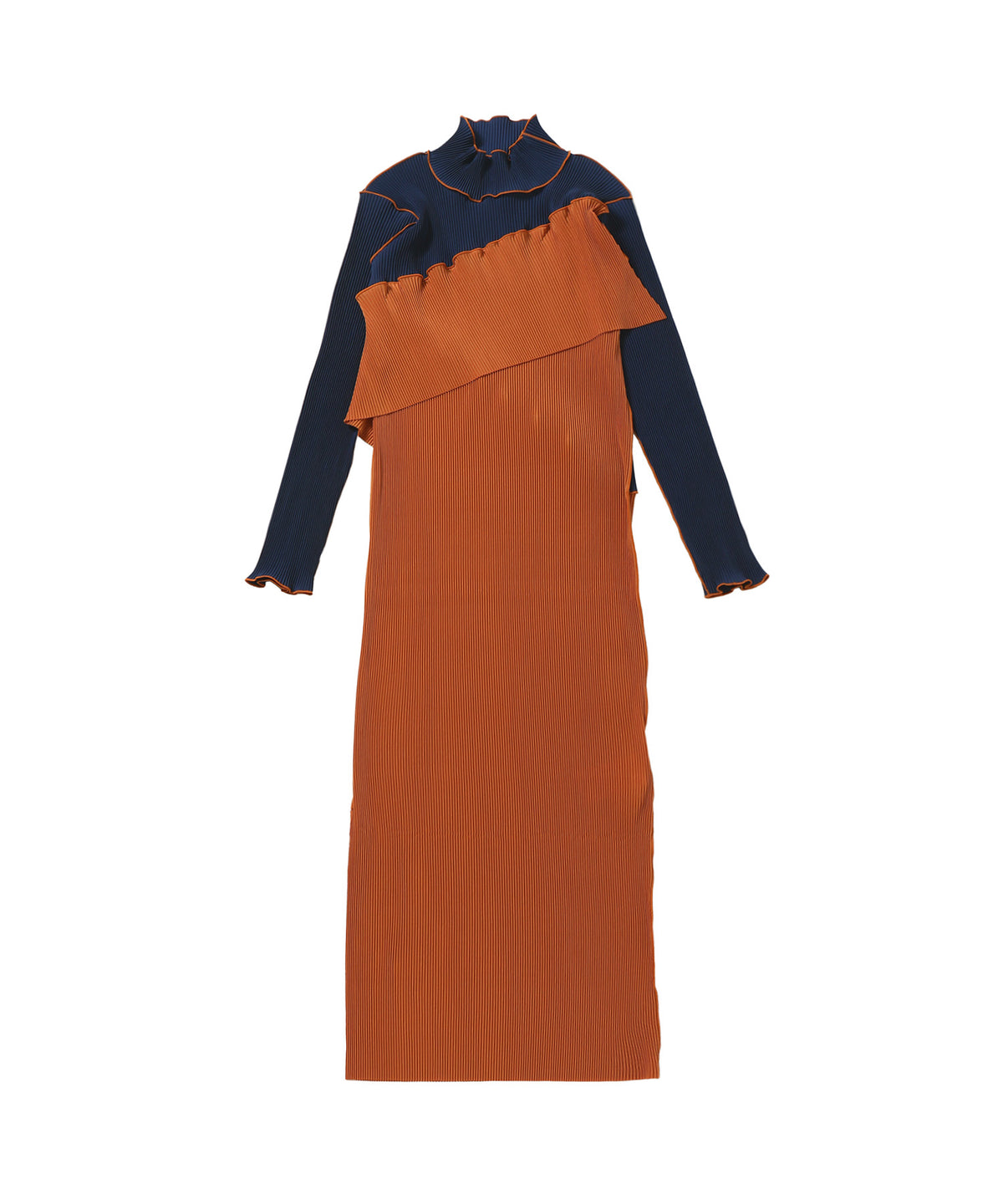 SPIRAL WAVE LONG SLEEVE DRESS HIGH NECK TYPE