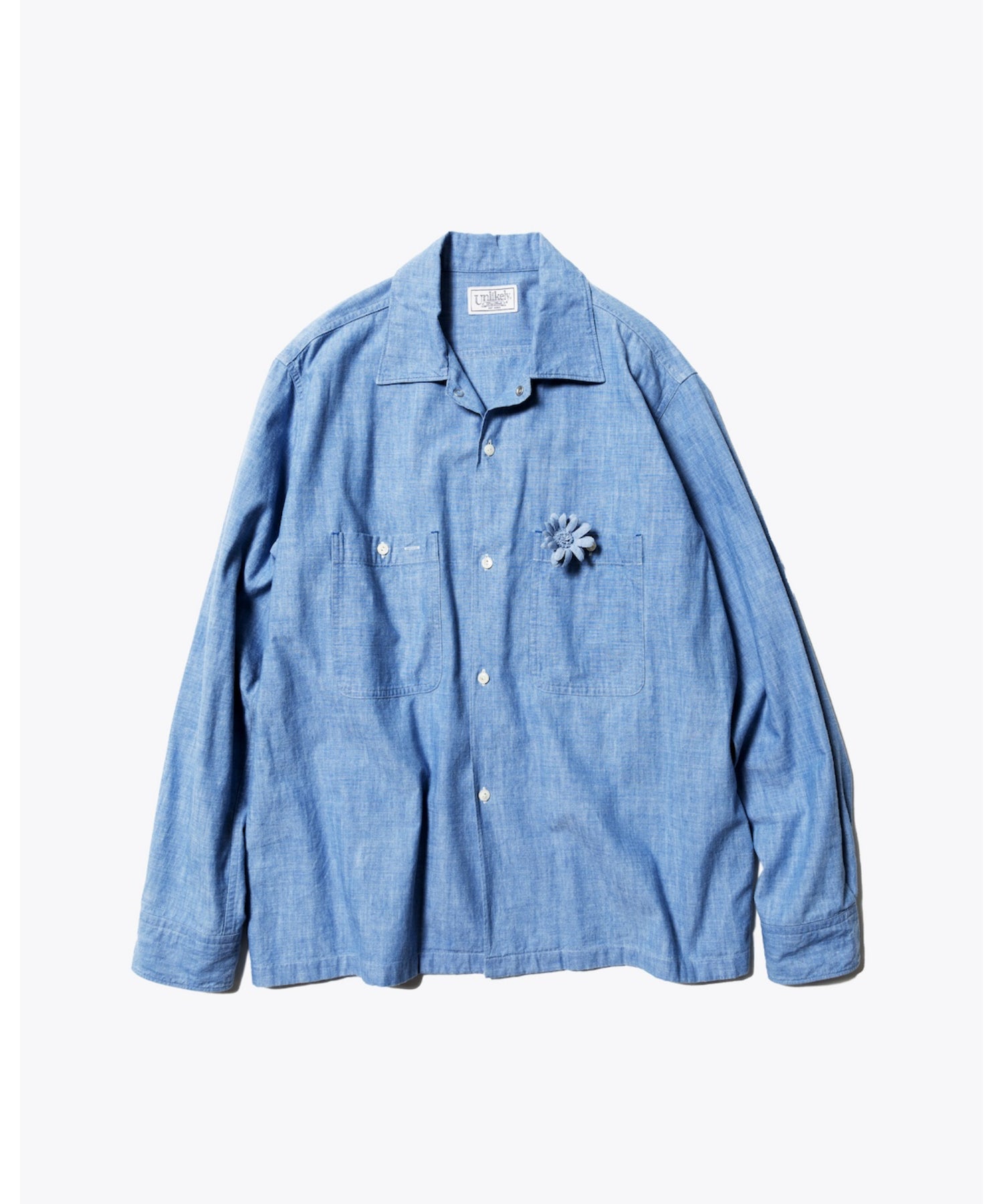 Unlikely Open Collar Work Chambray with Flower