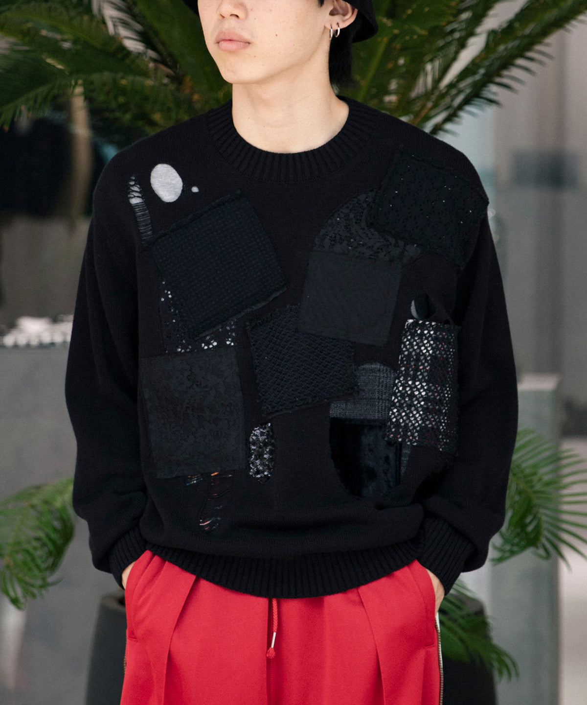 綿天竺パッチワークニット