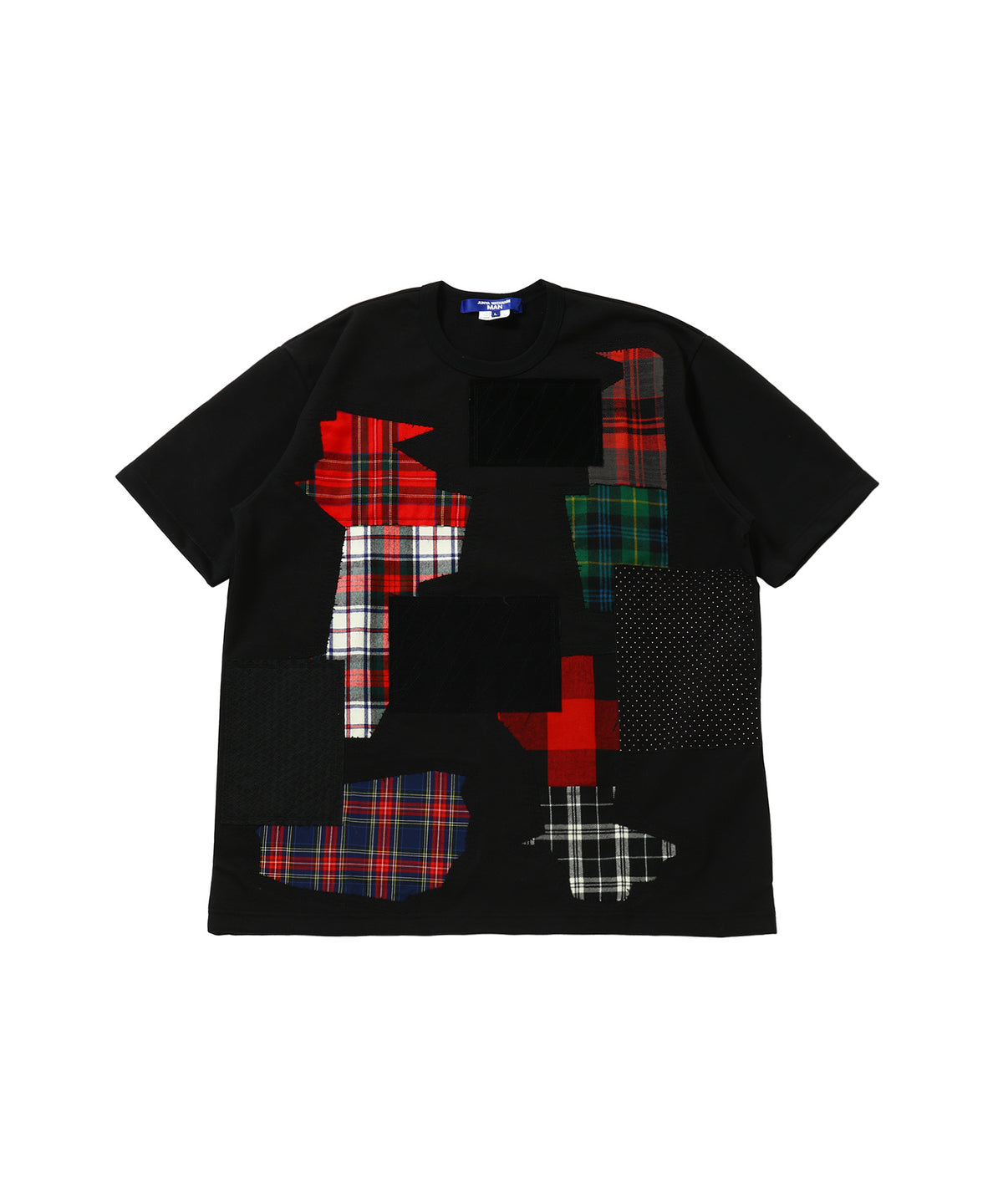 綿エステル裏毛×多素材パッチワーク Tシャツ