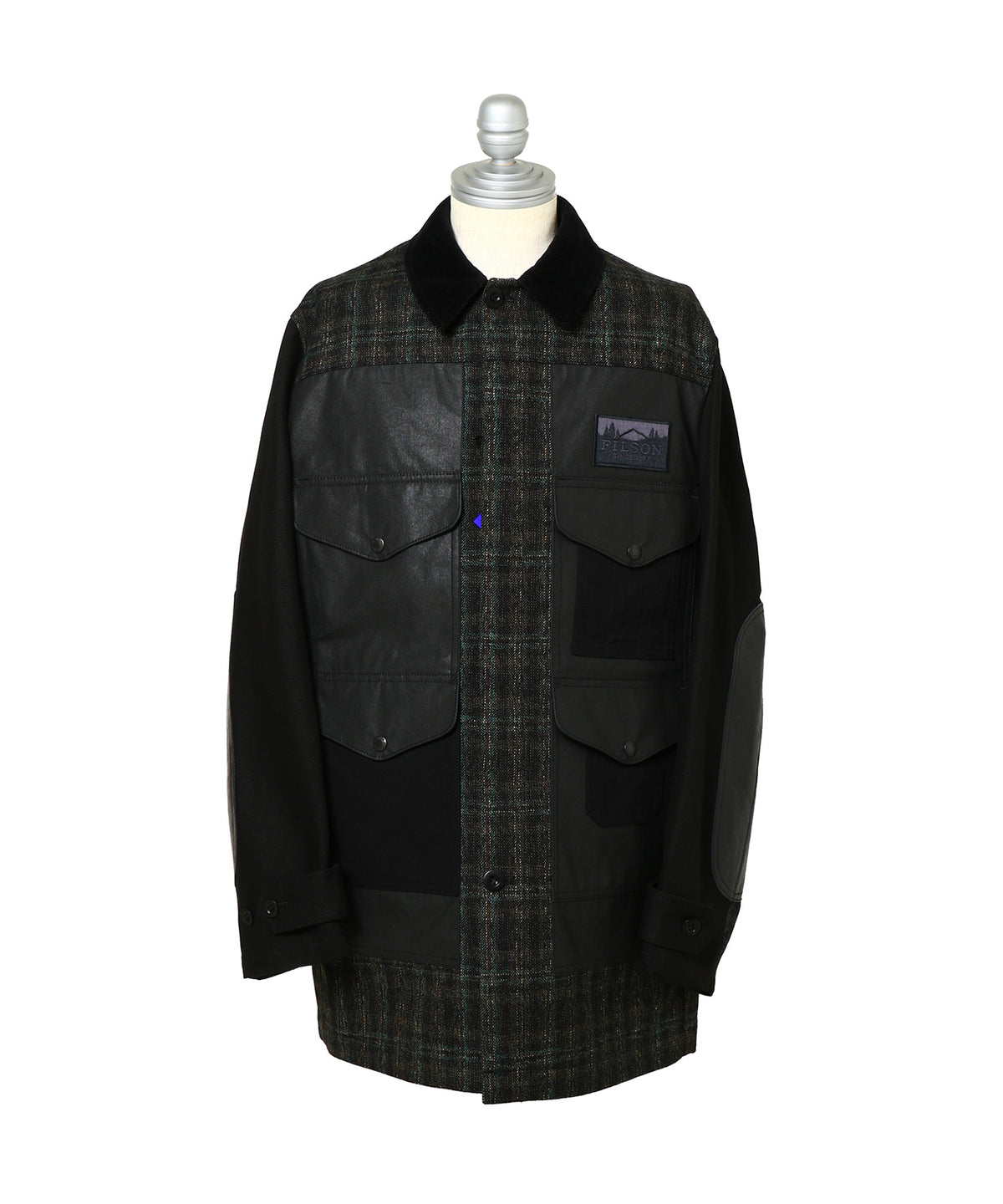 ウールリネンチェックツイードx綿オックスコーティングxレザー Filson Wネーム