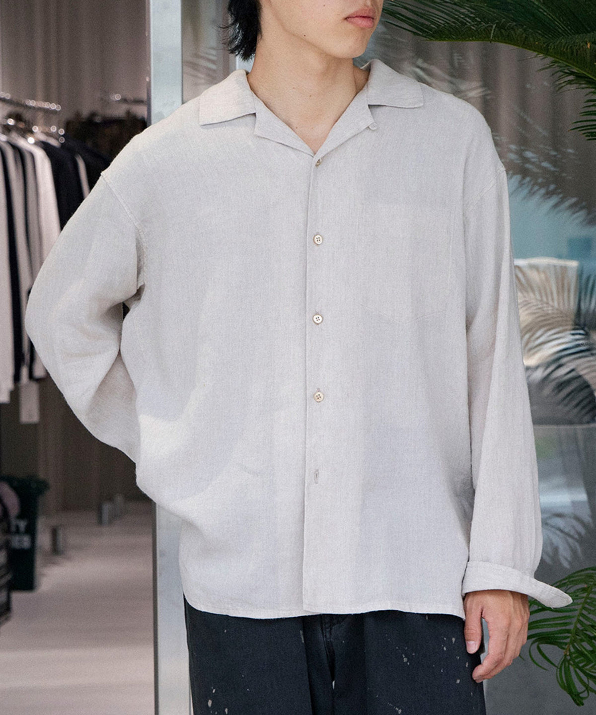 OPEN COLLAR SHIRT LS