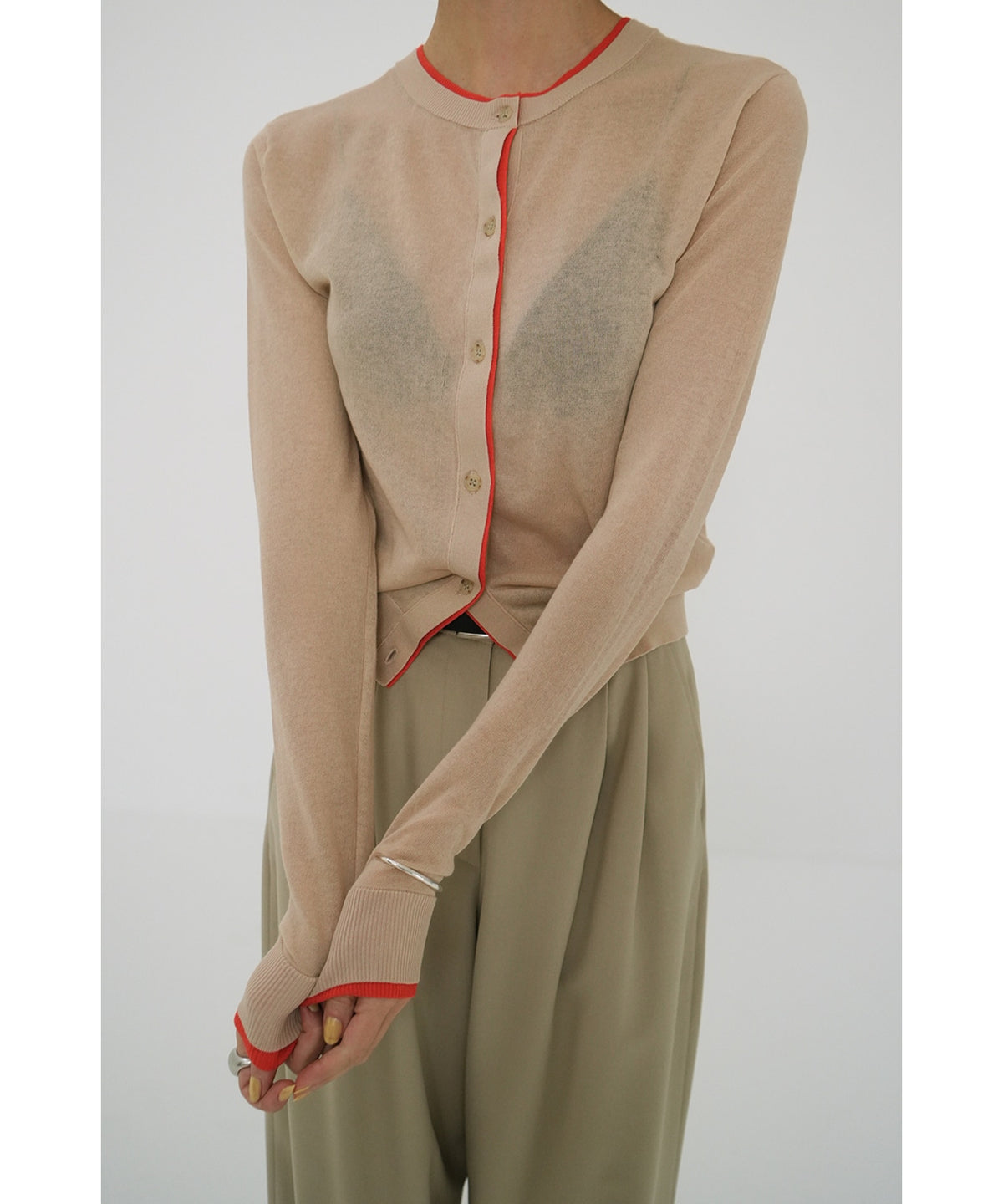 W FACE BICOLOR SHEER CARDIGAN